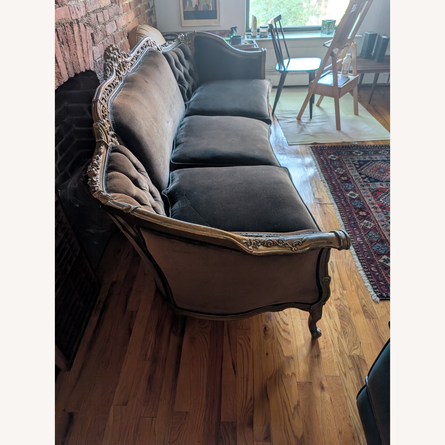 Antique Baroque Gilded Velvet Sofa - image-3