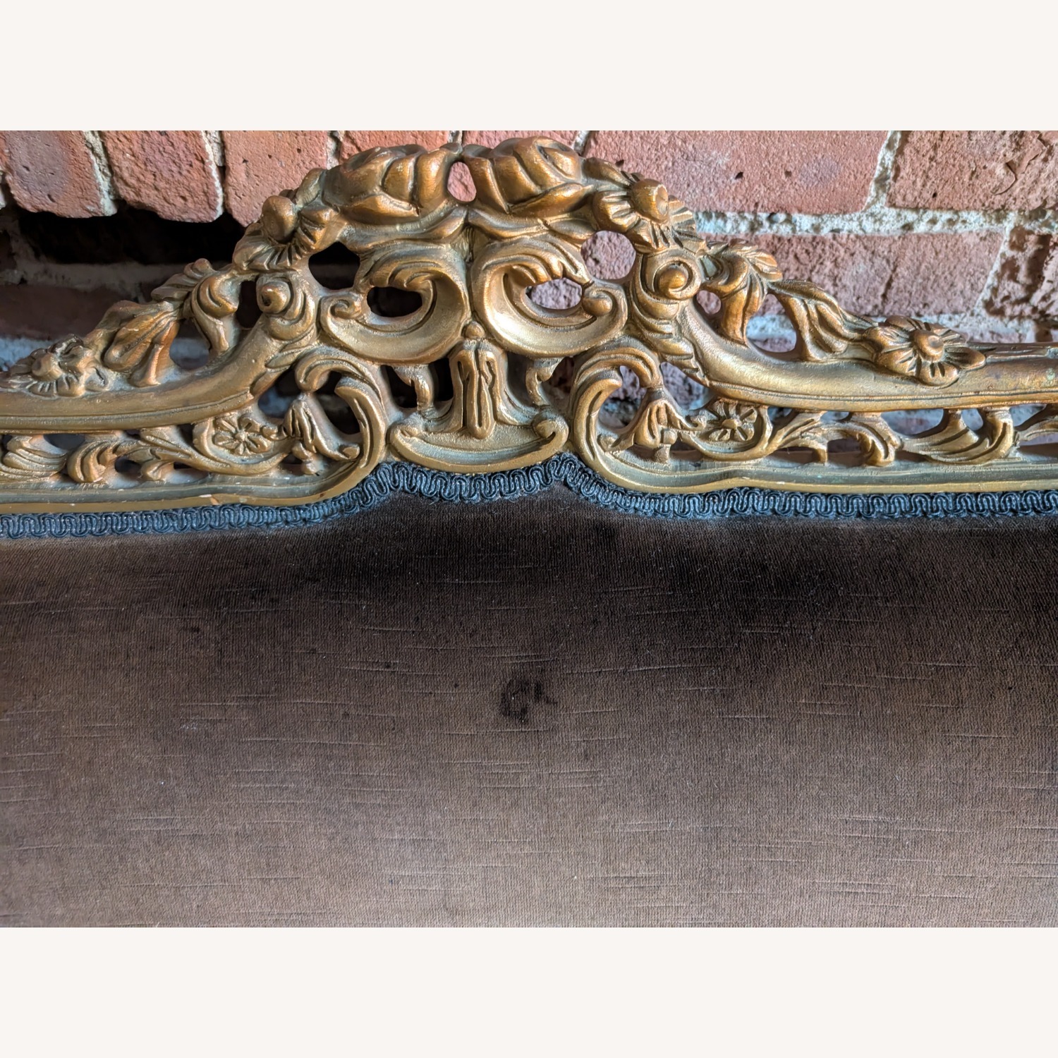 Antique Baroque Gilded Velvet Sofa - image-9