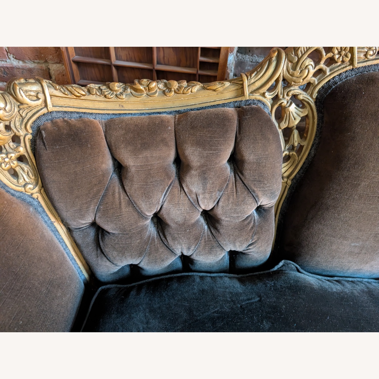 Antique Baroque Gilded Velvet Sofa - image-8
