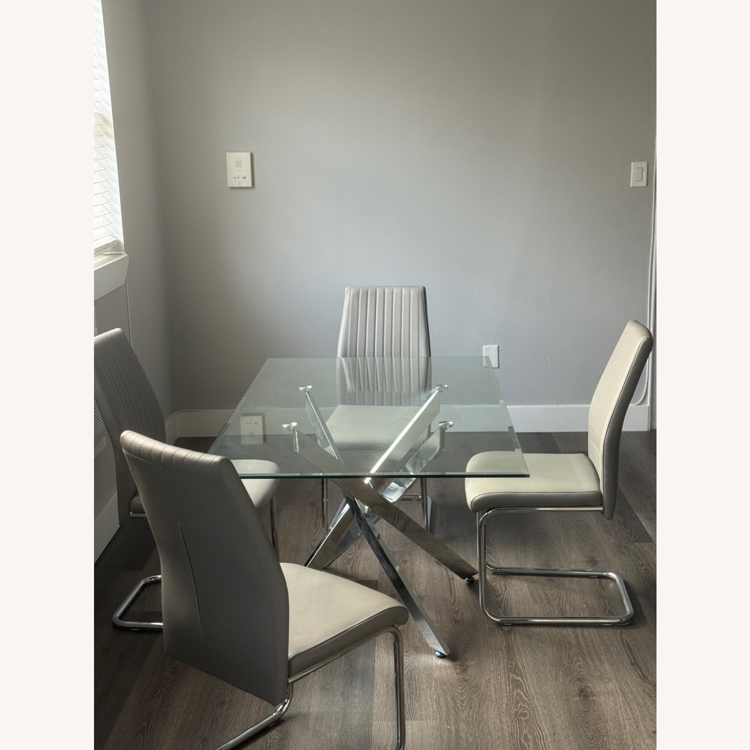 Modern Glass Dining Set W 6 Grey Chairs - image-1