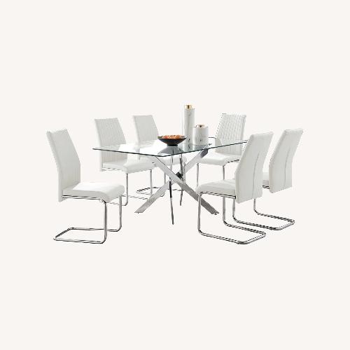 Used Modern Glass Dining Set W 6 Grey Chairs  for sale on AptDeco