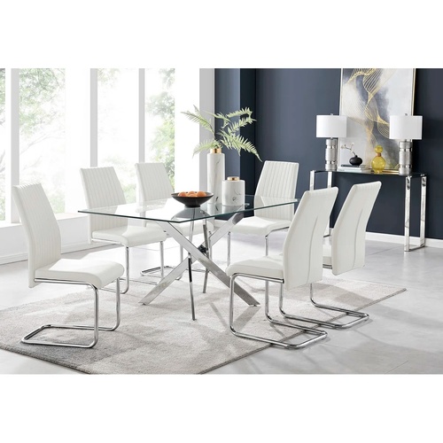Used Modern Glass Dining Set W 6 Grey Chairs  for sale on AptDeco