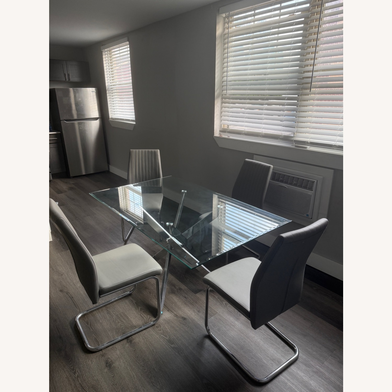 Modern Glass Dining Set W 6 Grey Chairs - image-2