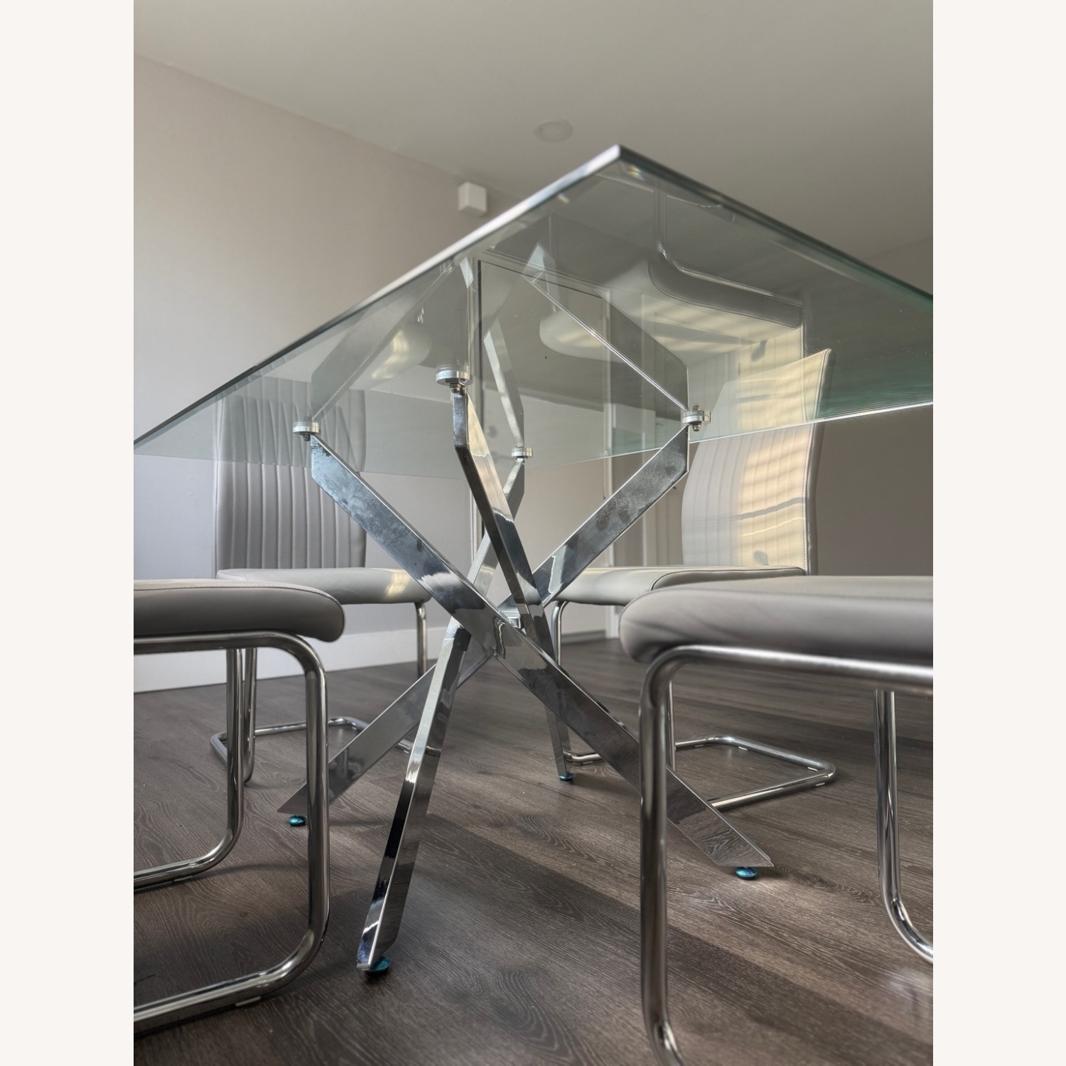 Modern Glass Dining Set W 6 Grey Chairs - image-4