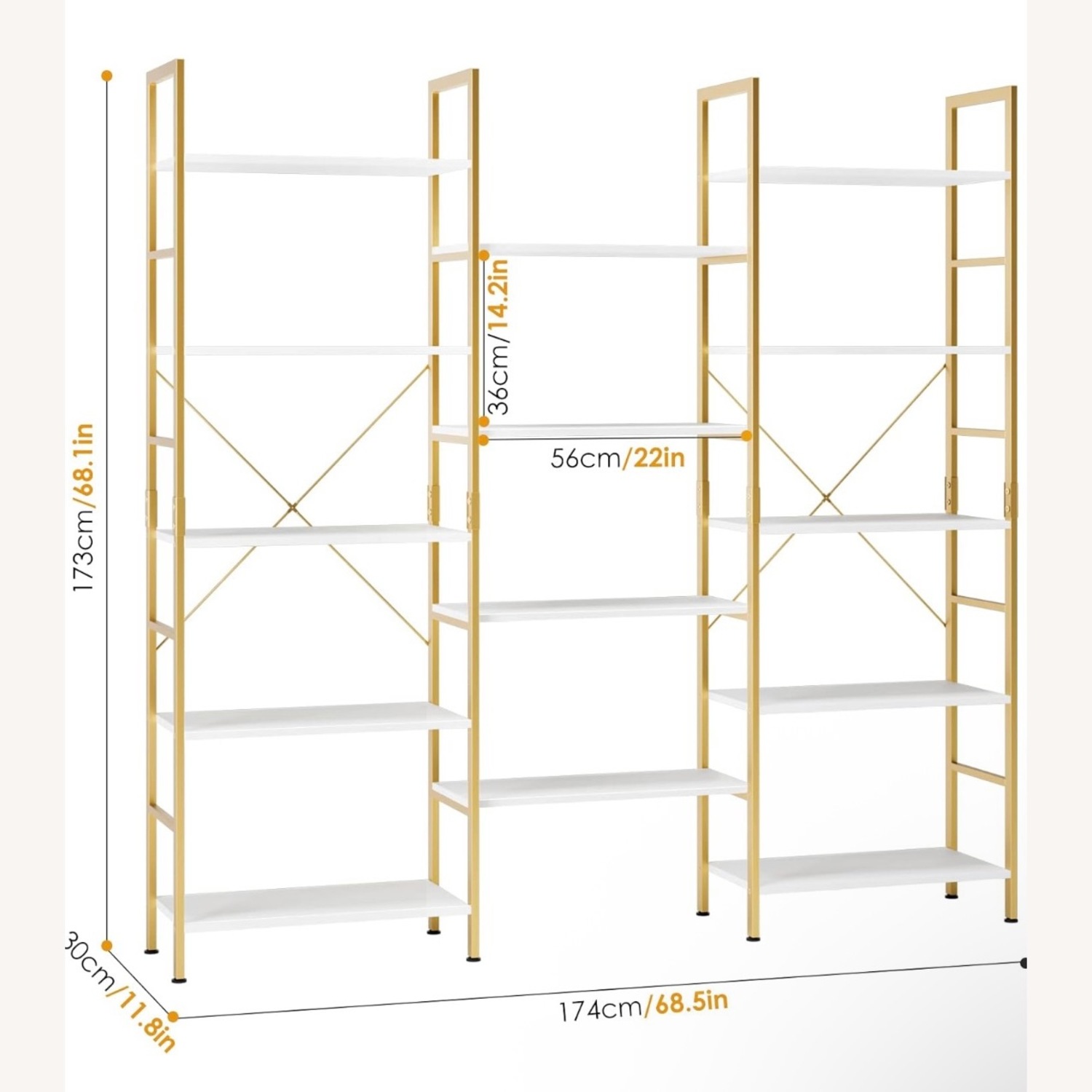 FINETONES Triple Wide 5-Tier Bookshelf - image-1