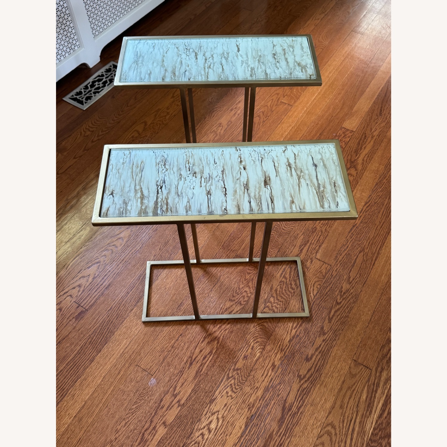 Brass Side Tables With Glass Inlay Top - AptDeco