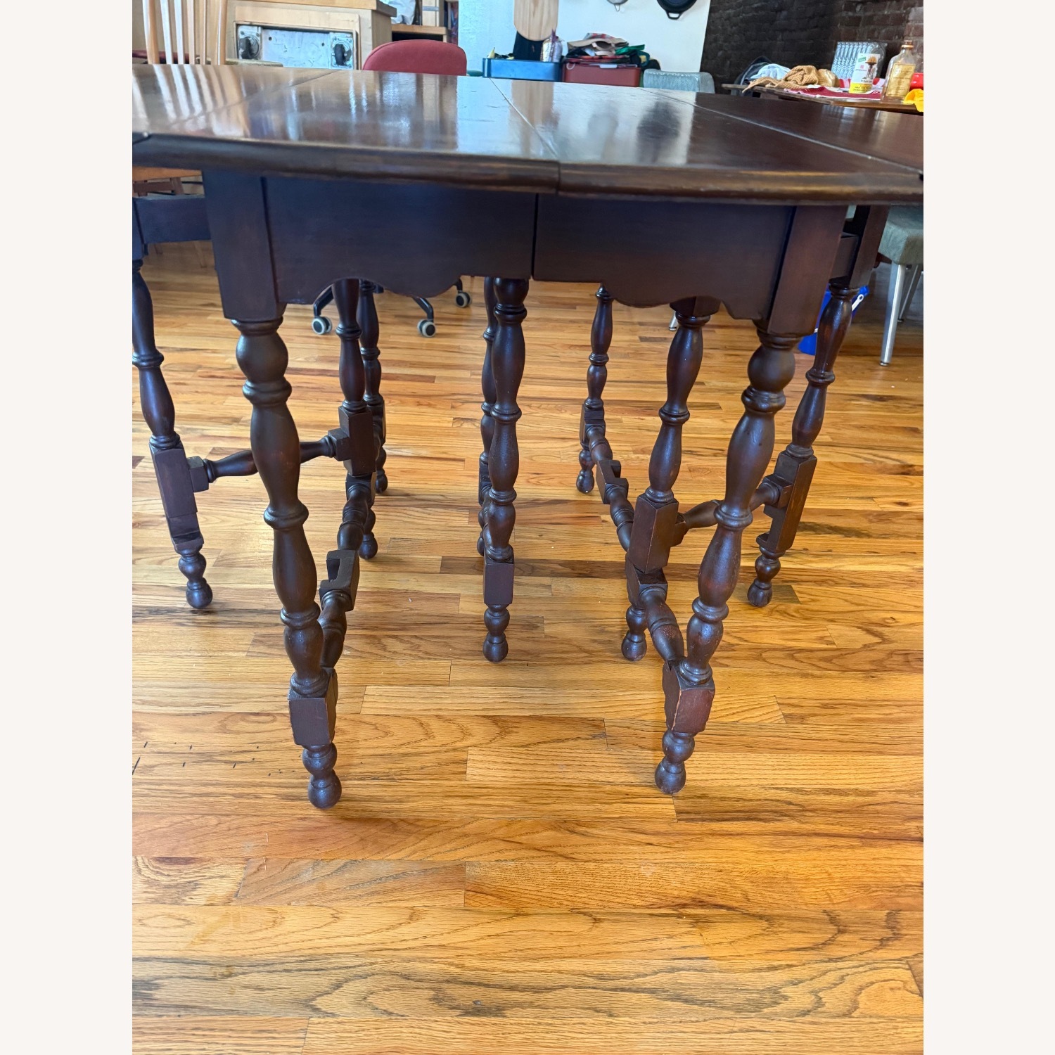 Antique Dark Wood Drop Leaf Table - image-5