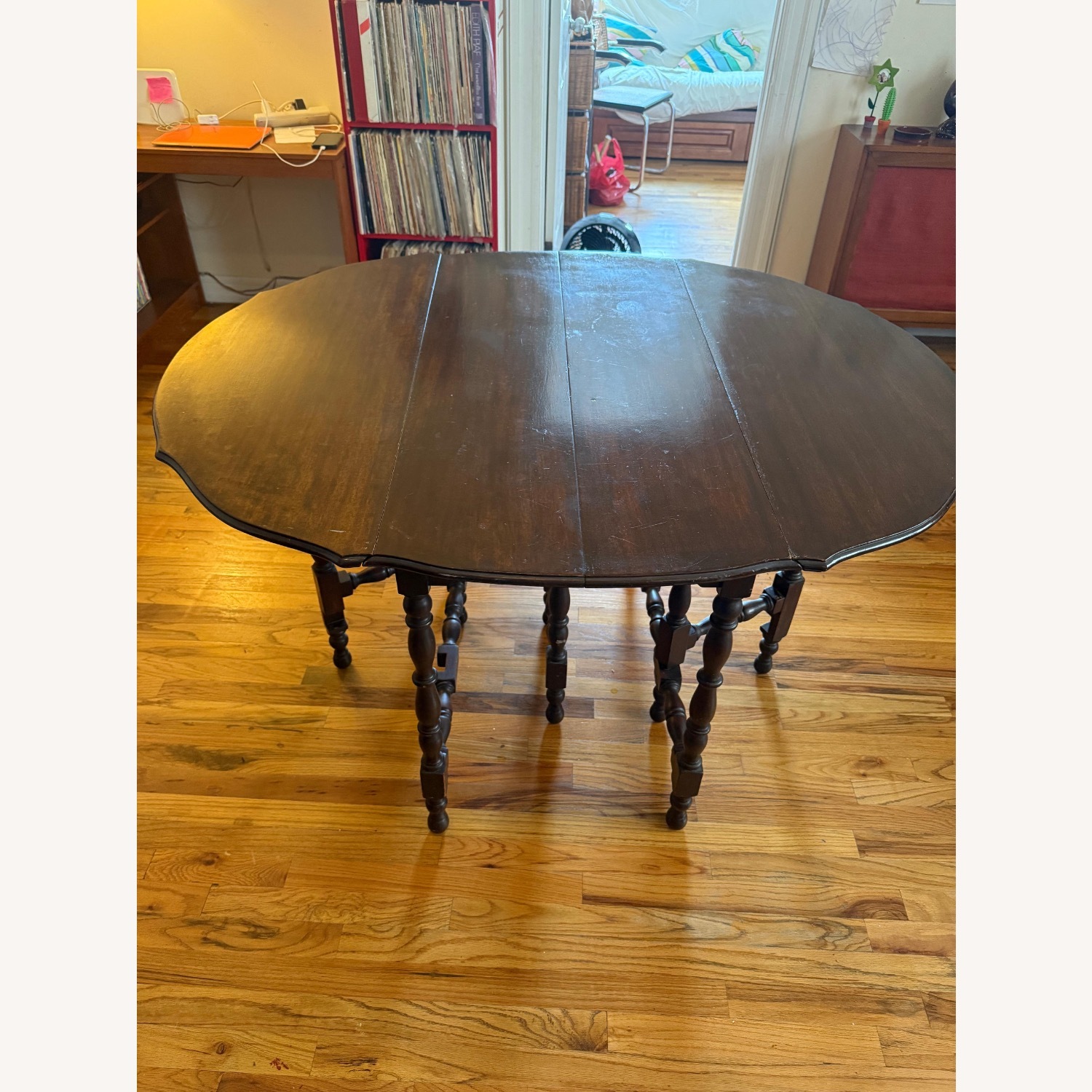 Antique Dark Wood Drop Leaf Table - image-6