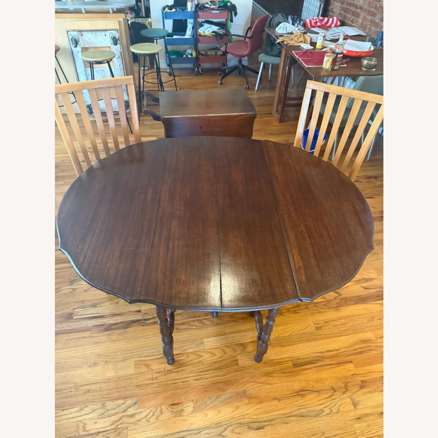 Antique Dark Wood Drop Leaf Table - image-9