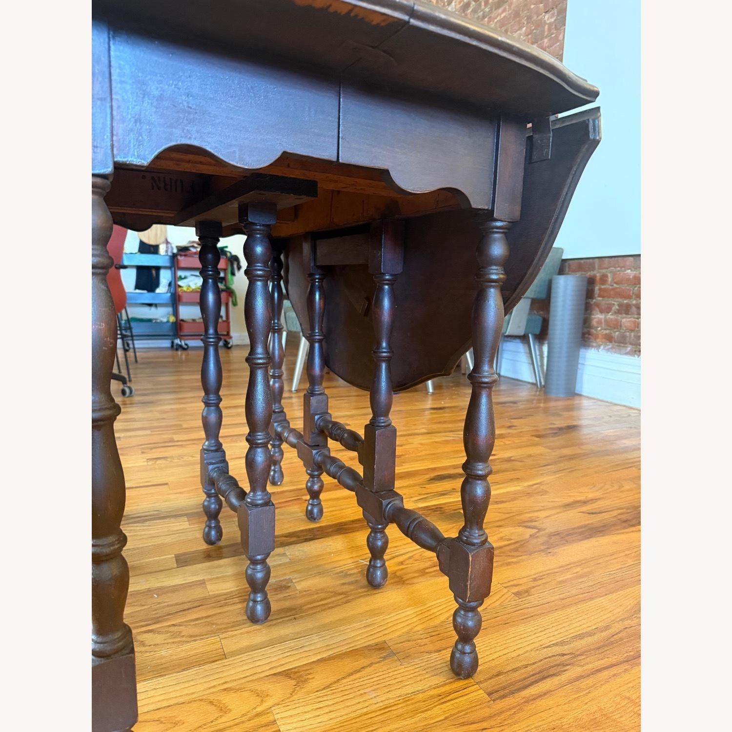 Antique Dark Wood Drop Leaf Table - image-8