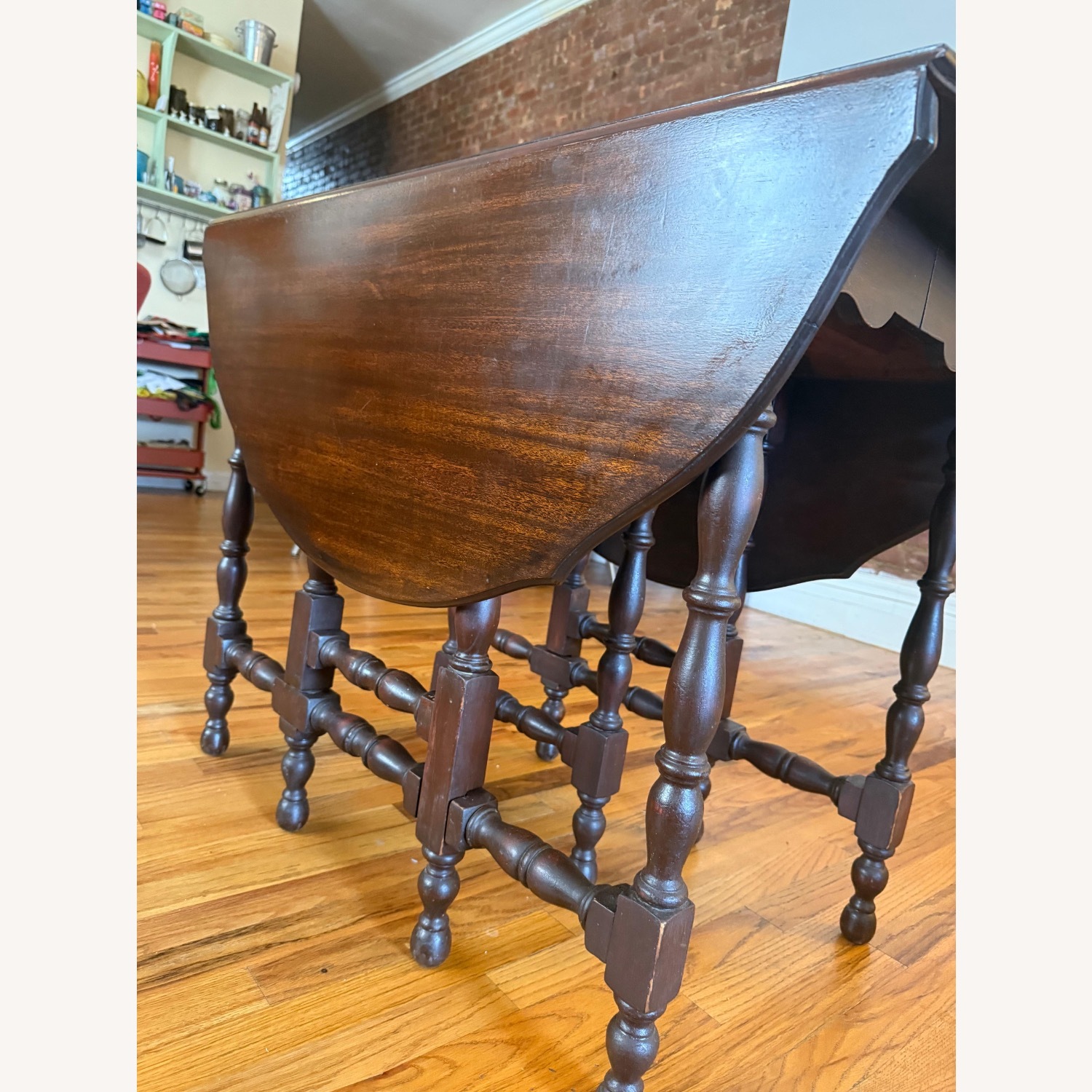 Antique Dark Wood Drop Leaf Table - image-3