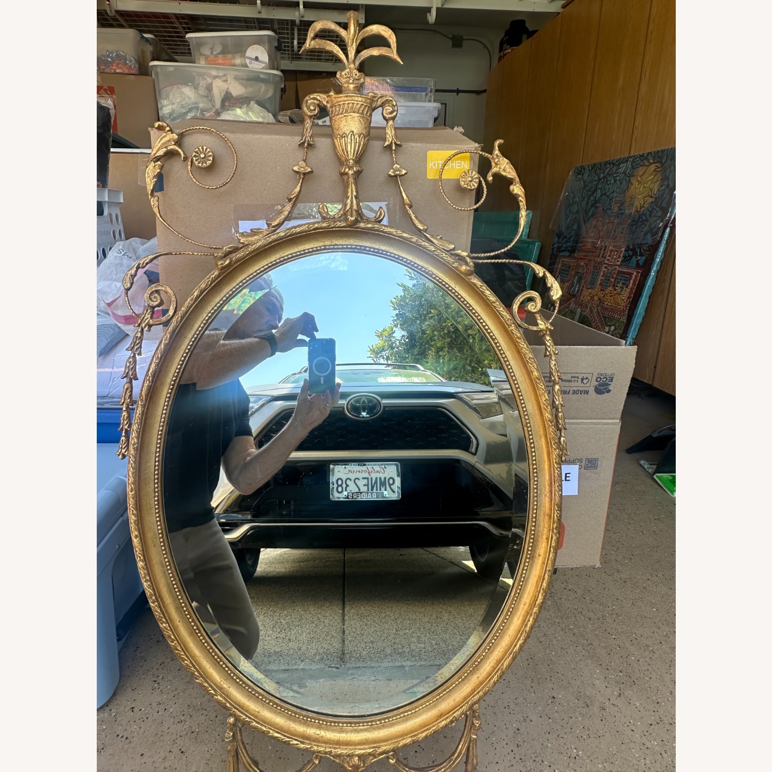 Antique Oval Mirror 47" H x 24" W x 2" D - image-1