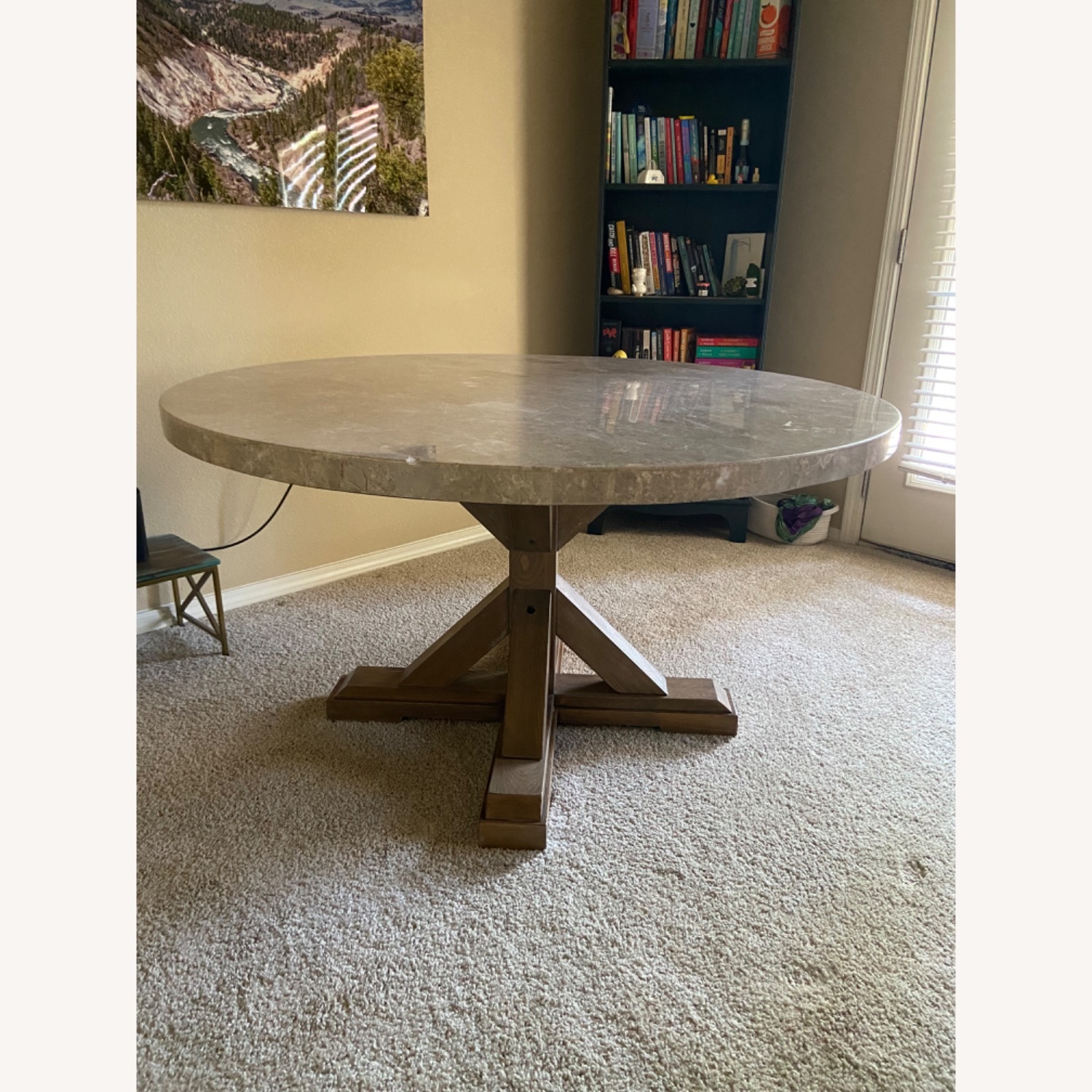 Carena 52-inch Round Biege Marble Top Table - image-1