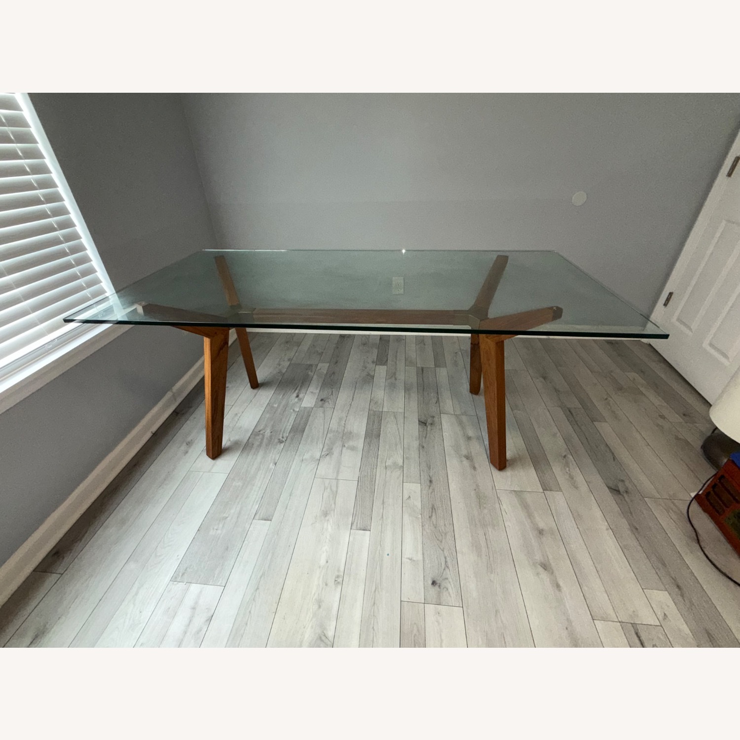 Crate & Barrel Strut (Glass/Oak) Work Table - image-2