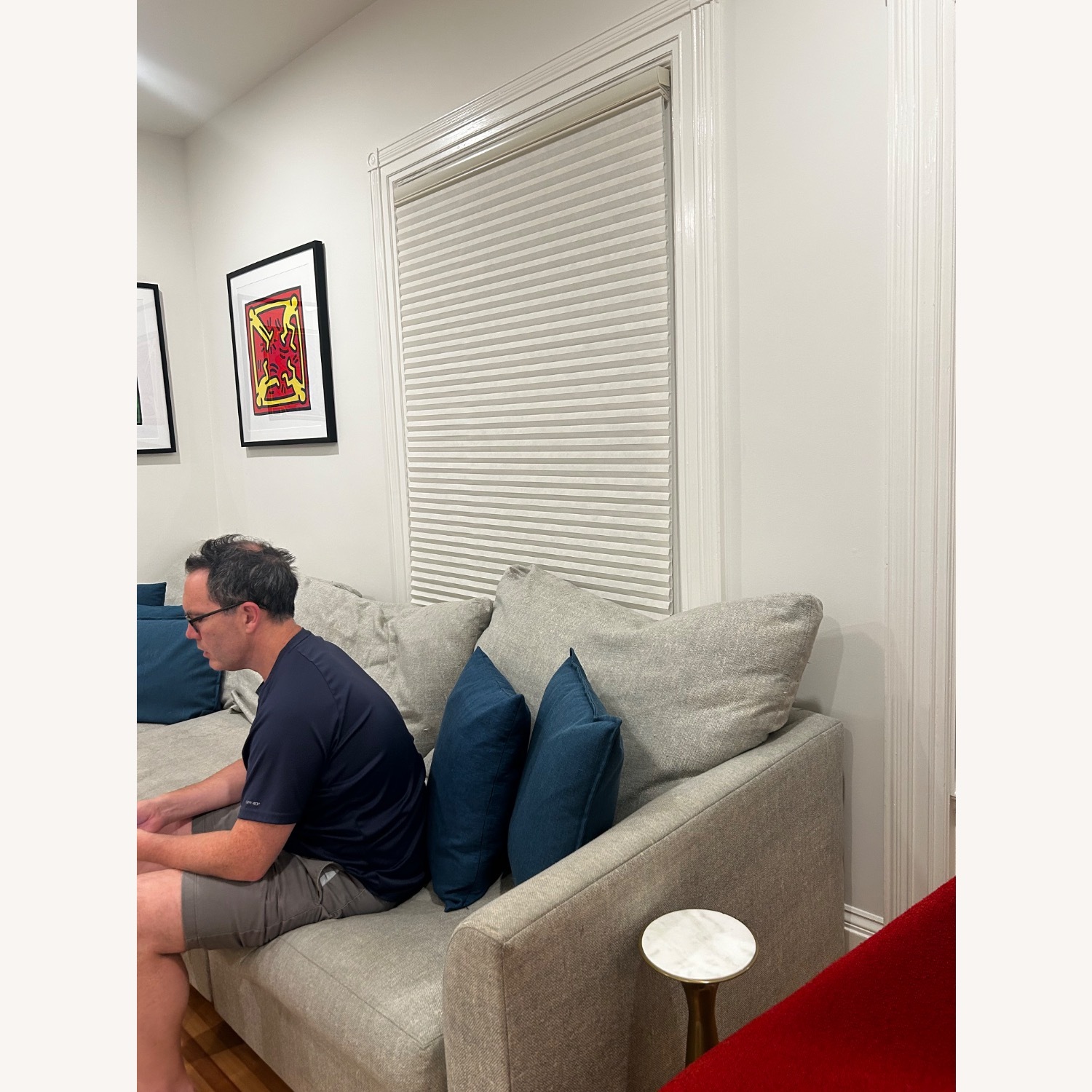 Mitchell Gold Grey Sectional, Feather Pillows - image-3