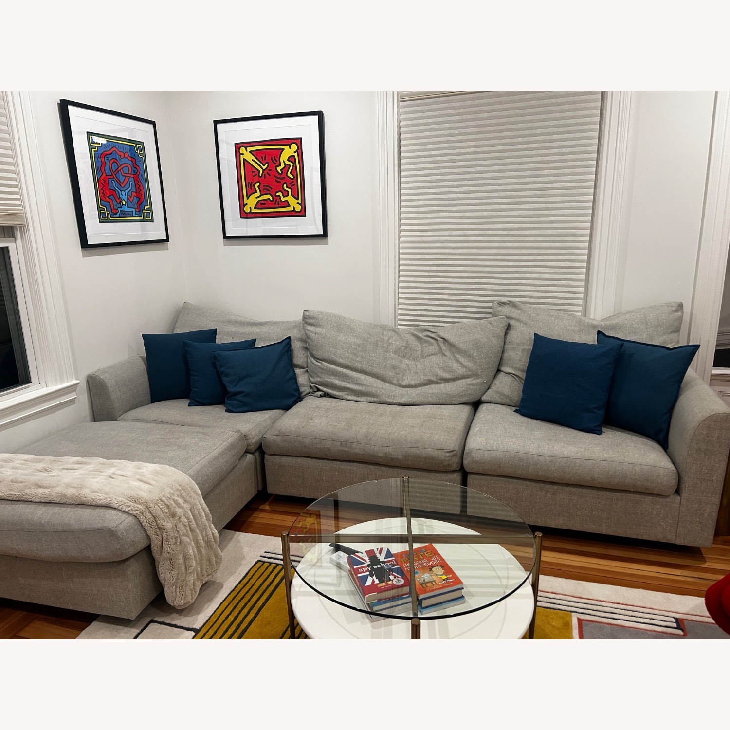 Mitchell Gold Grey Sectional, Feather Pillows - image-4