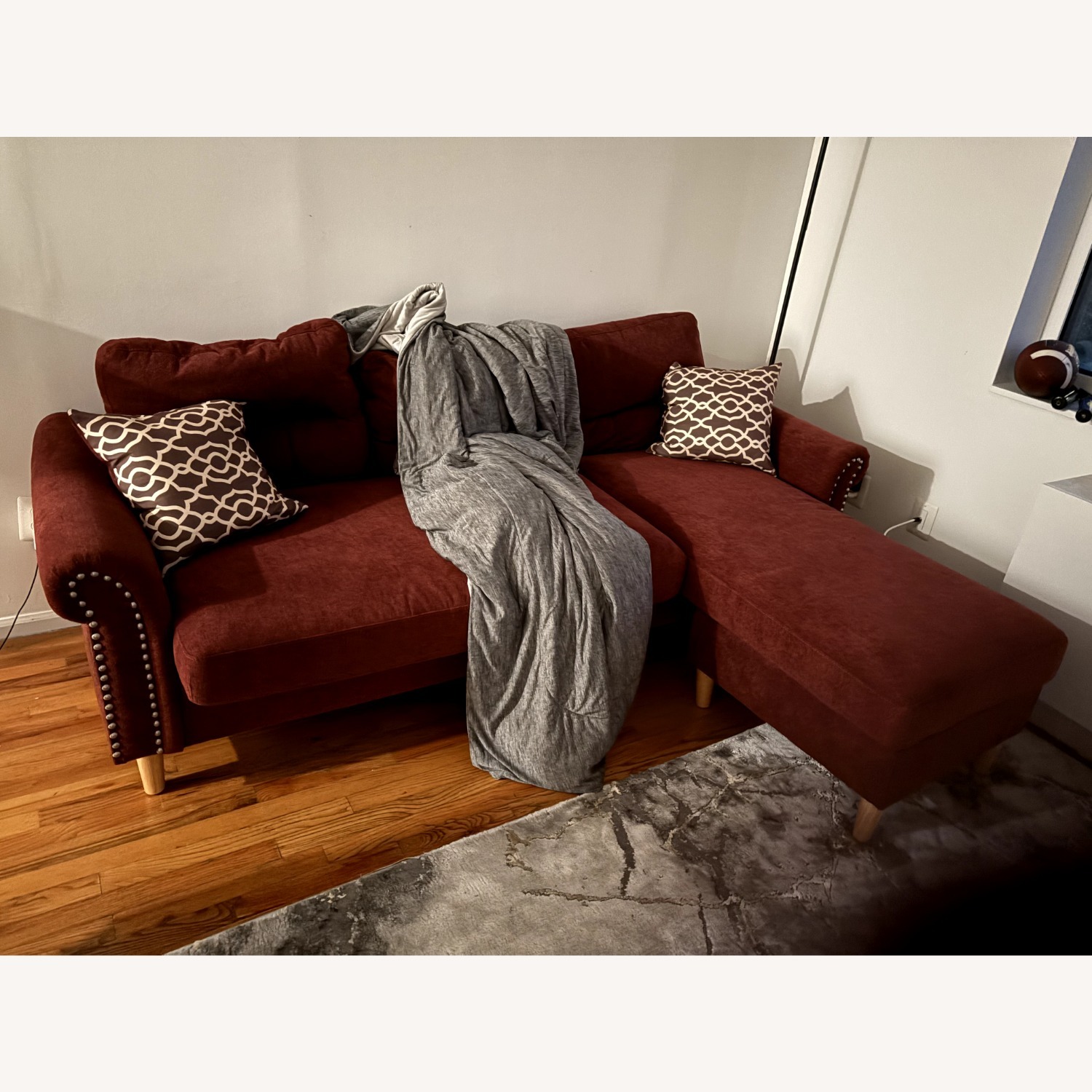 Red Faux Leather Sectional (Assembed) - image-3