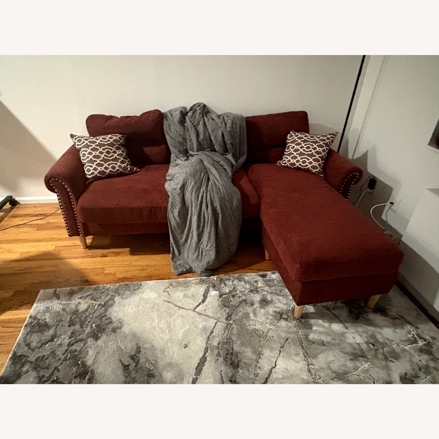 Red Faux Leather Sectional (Assembed) - image-1