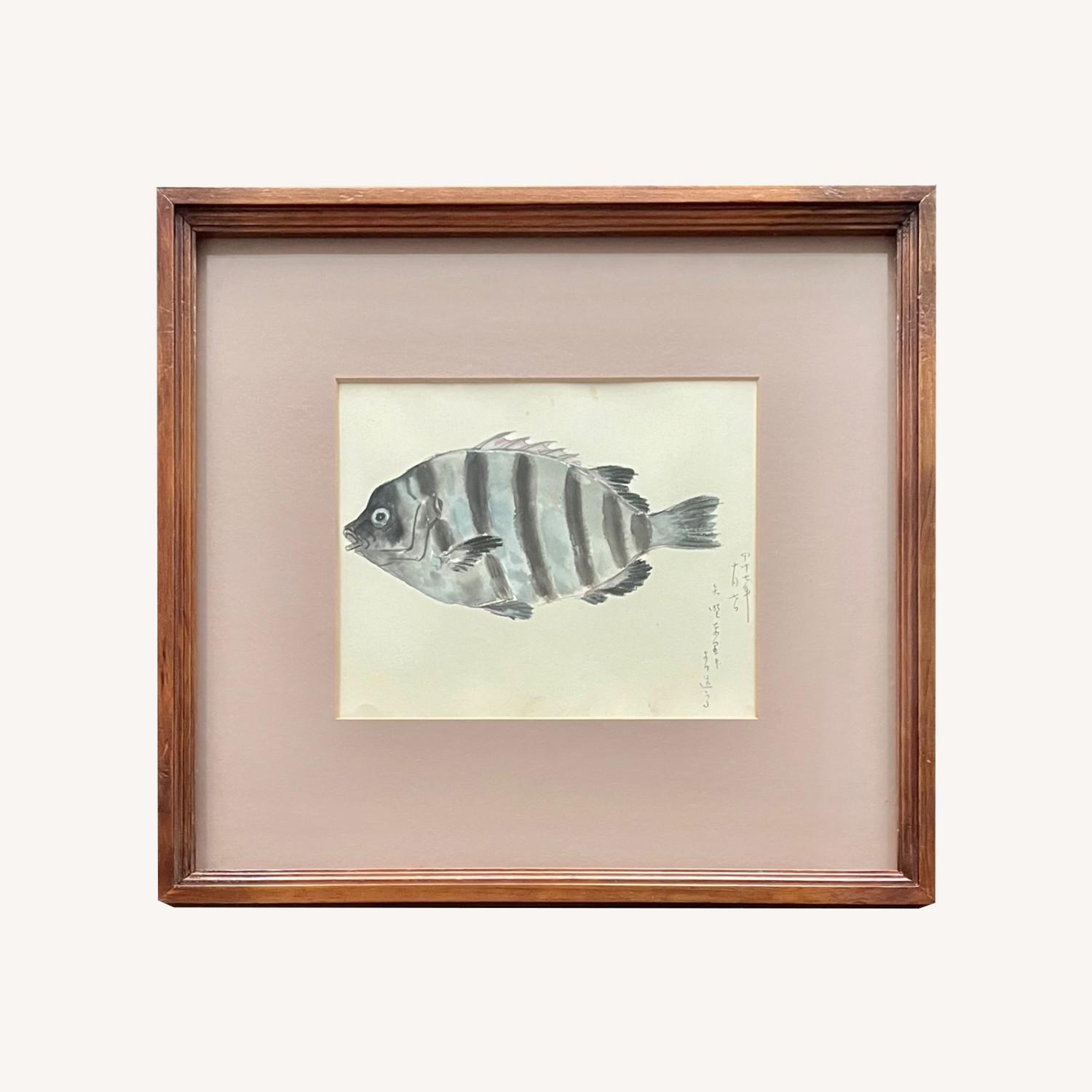 Mid Century Japanese Watercolor "The Fish" Kyoto - image-0