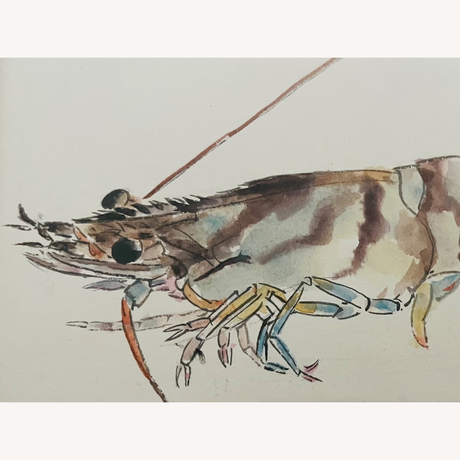 Mid Century Japanese Watercolor "Crawfish" - Kyoto - image-2