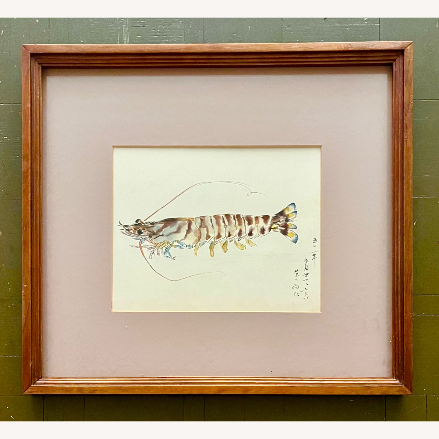 Mid Century Japanese Watercolor "Crawfish" - Kyoto - image-1