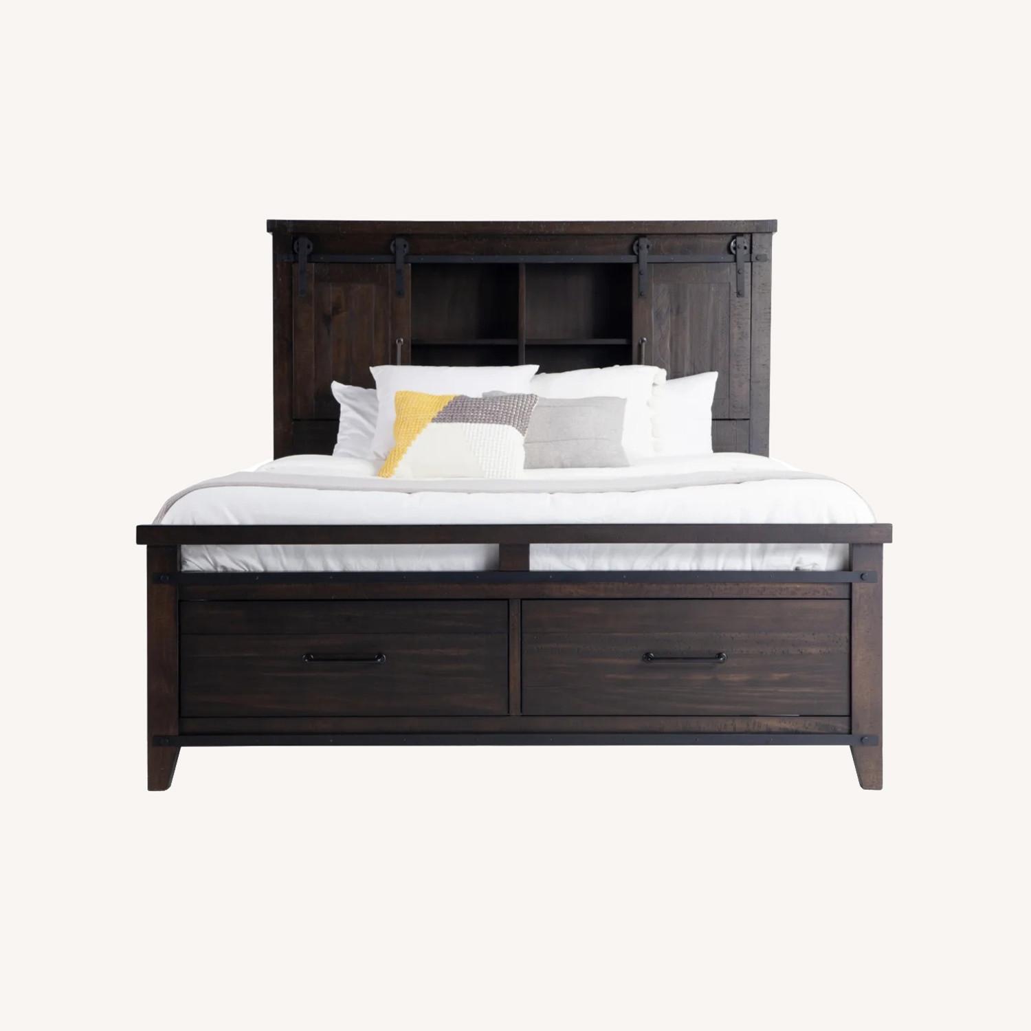 Montana Queen Brown Bookcase Storage Bed - image-0