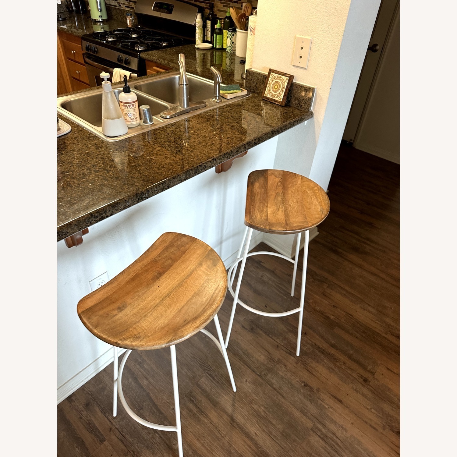 West Elm Whitewashed Alden Bar Stools - image-3