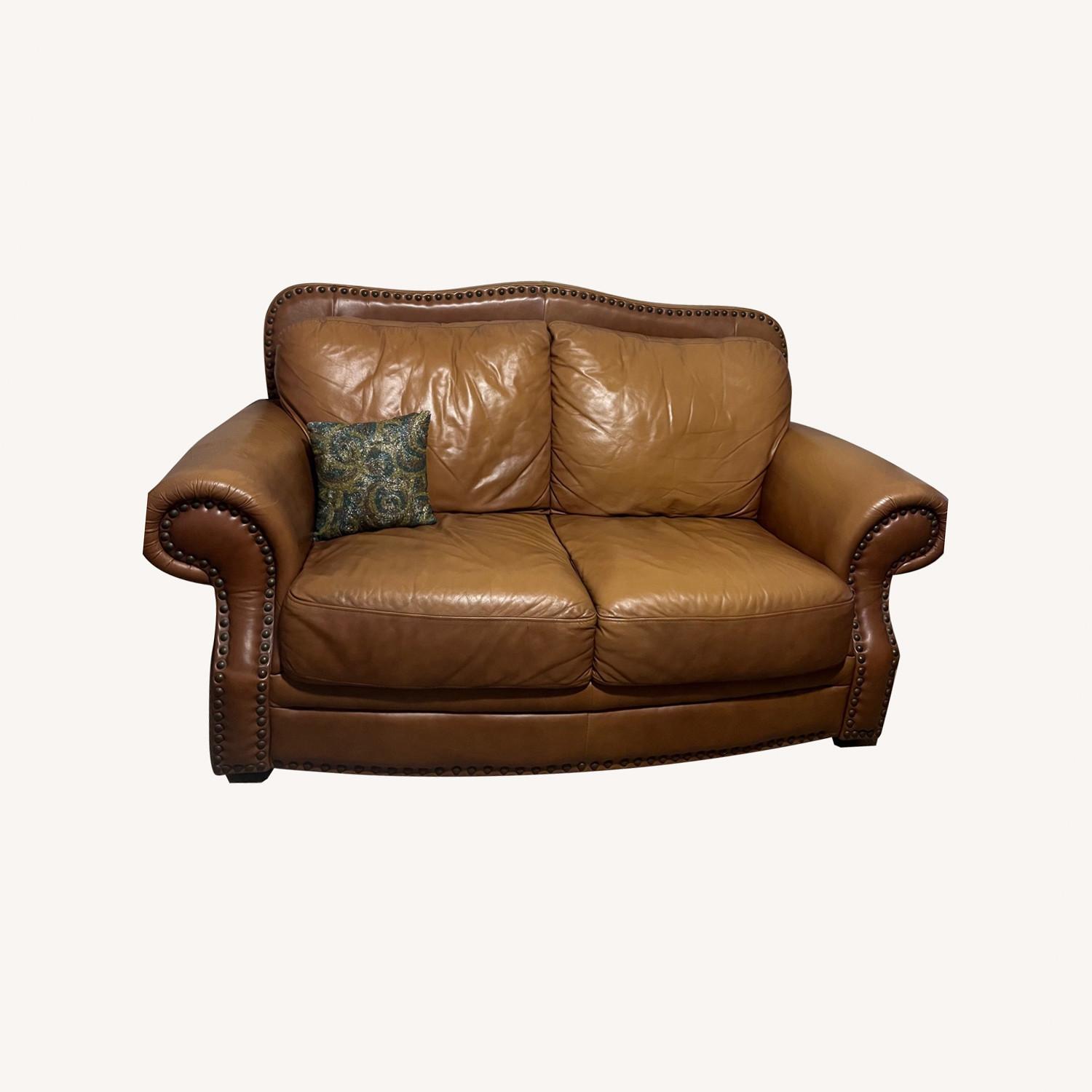 Brown Italian Leather Studded Couch - image-0