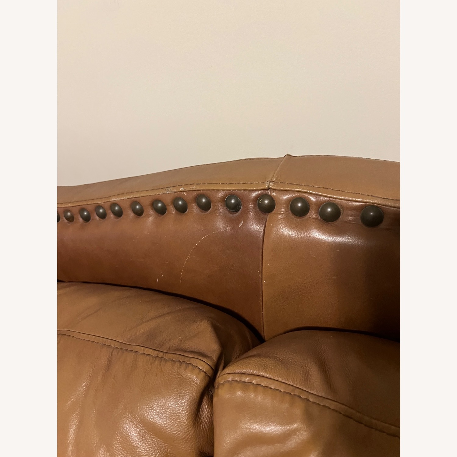 Brown Italian Leather Studded Couch - image-3