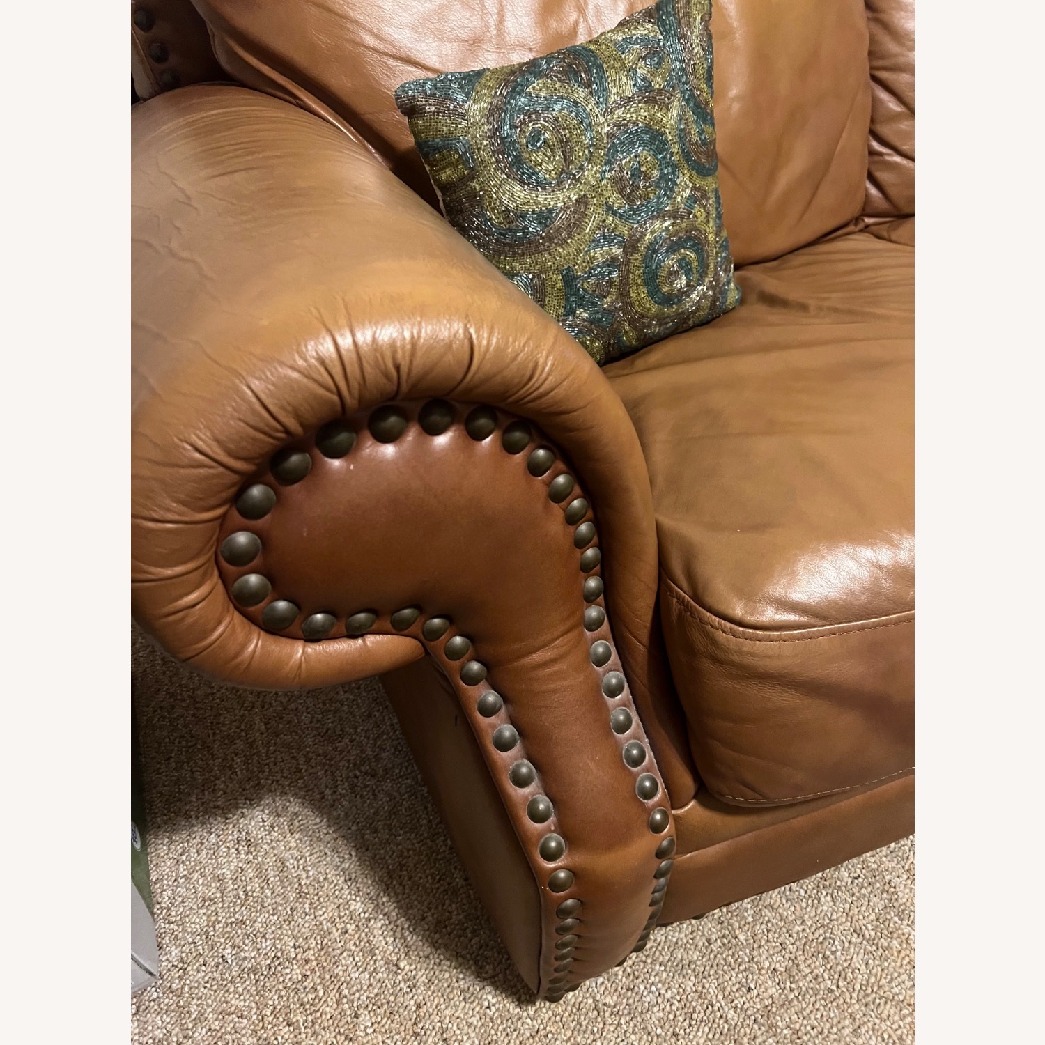 Brown Italian Leather Studded Couch - image-2