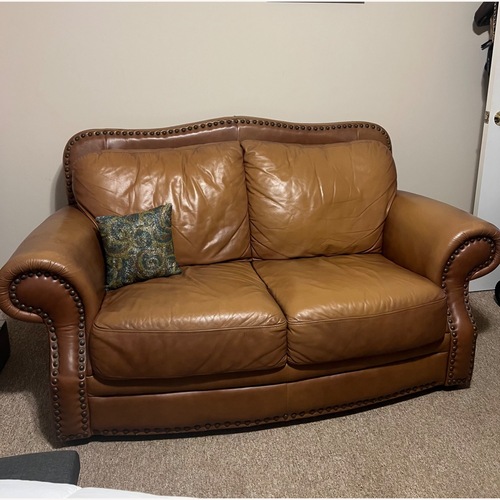 Used Brown Italian Leather Studded Couch for sale on AptDeco