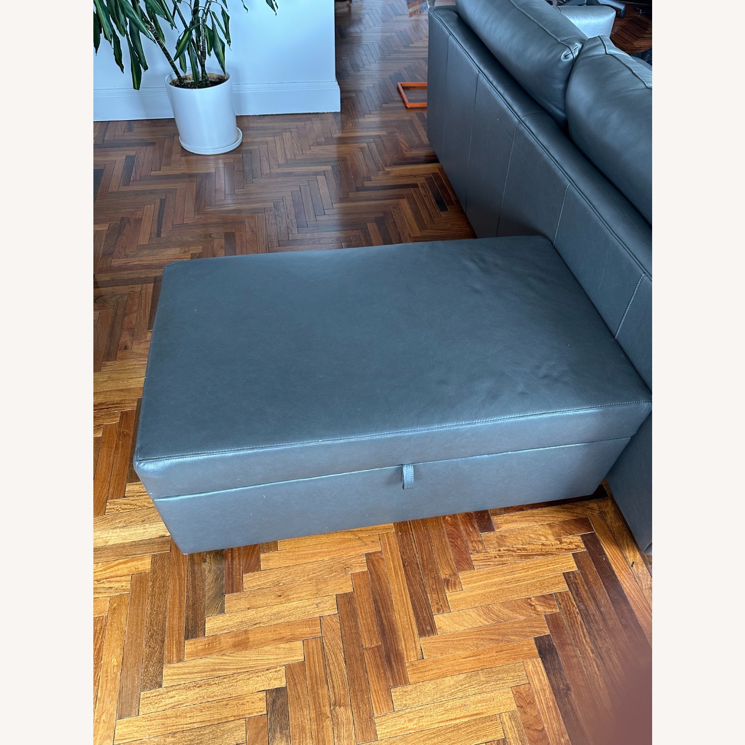 Crate & Barrel Lounge II Leather Sofa w Dining Ottoman - image-2