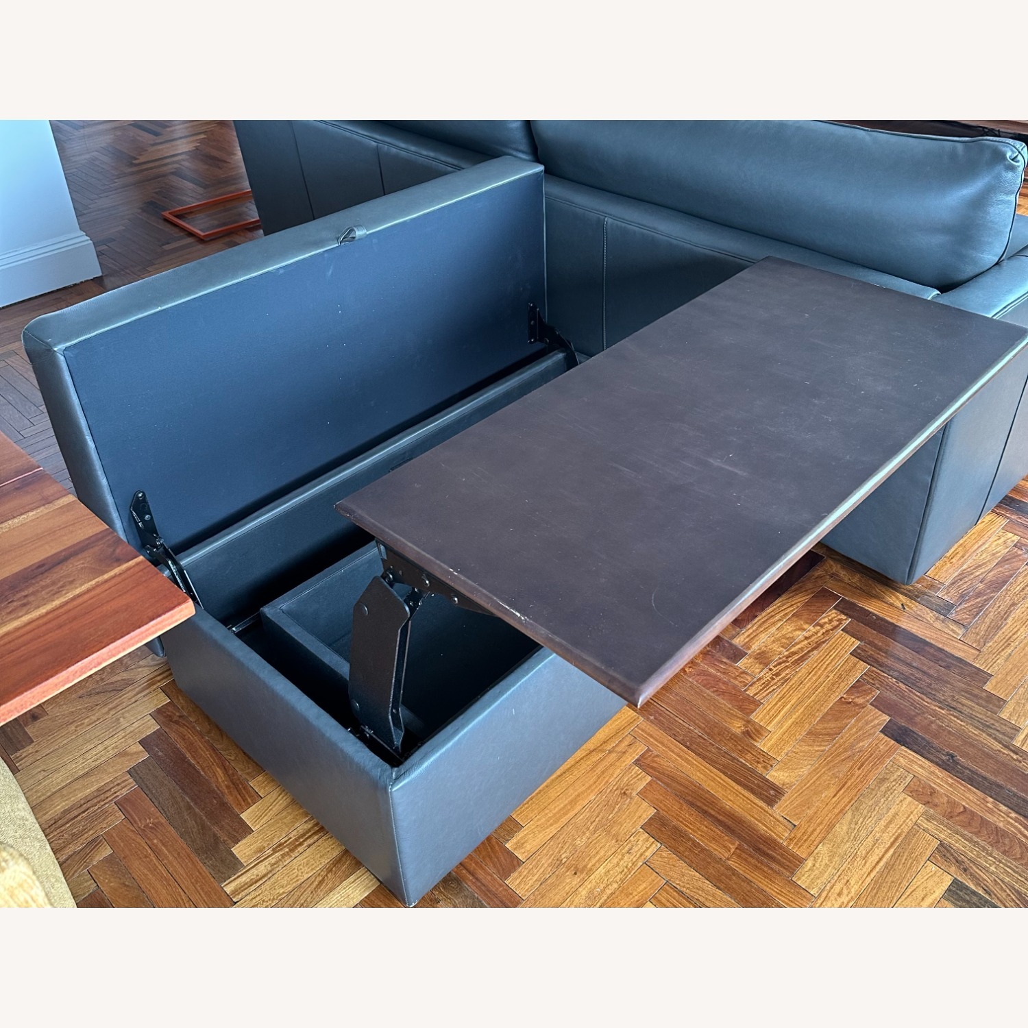 Crate & Barrel Lounge II Leather Sofa w Dining Ottoman - image-3