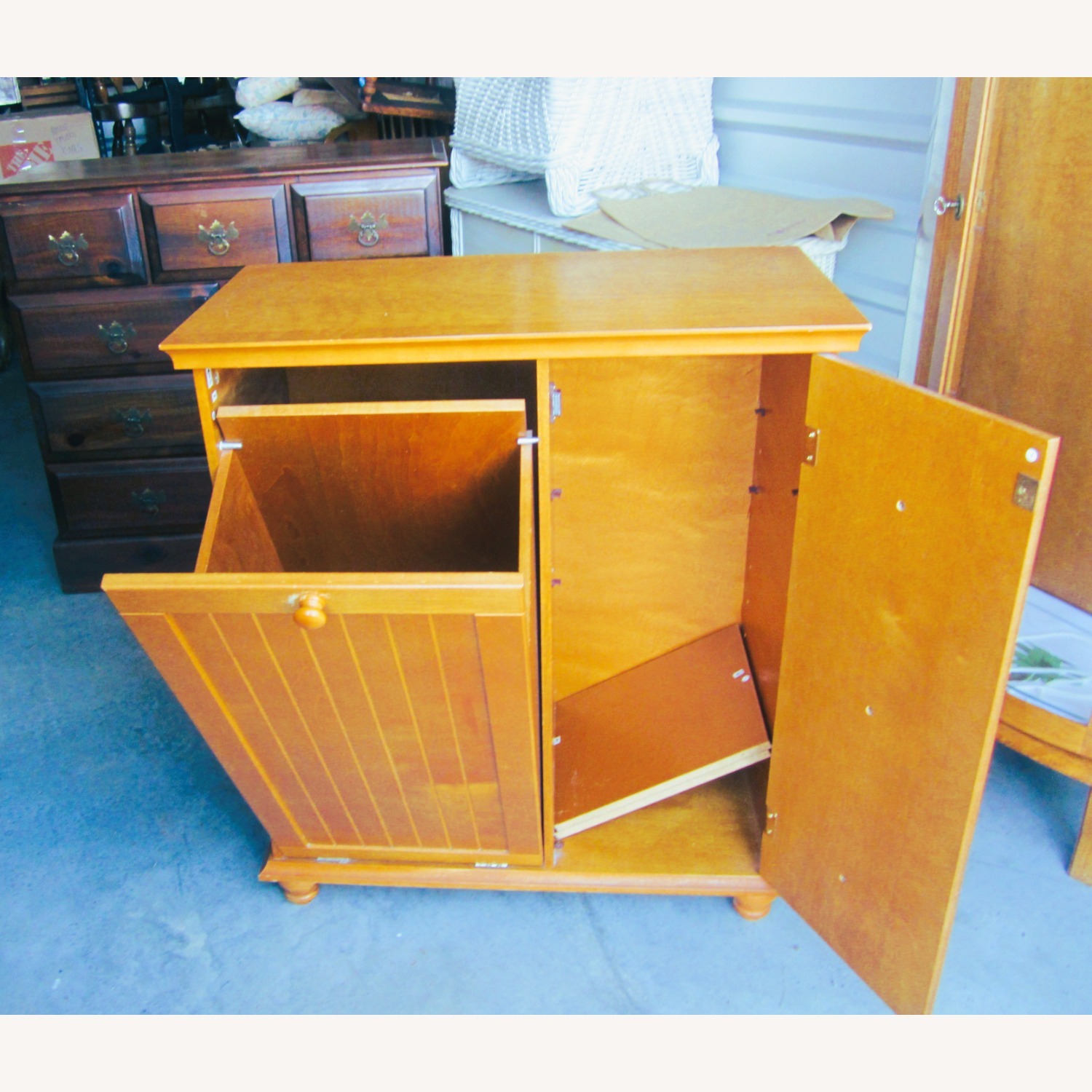 Vintage Wood Cabinet Hamper Storage - image-2