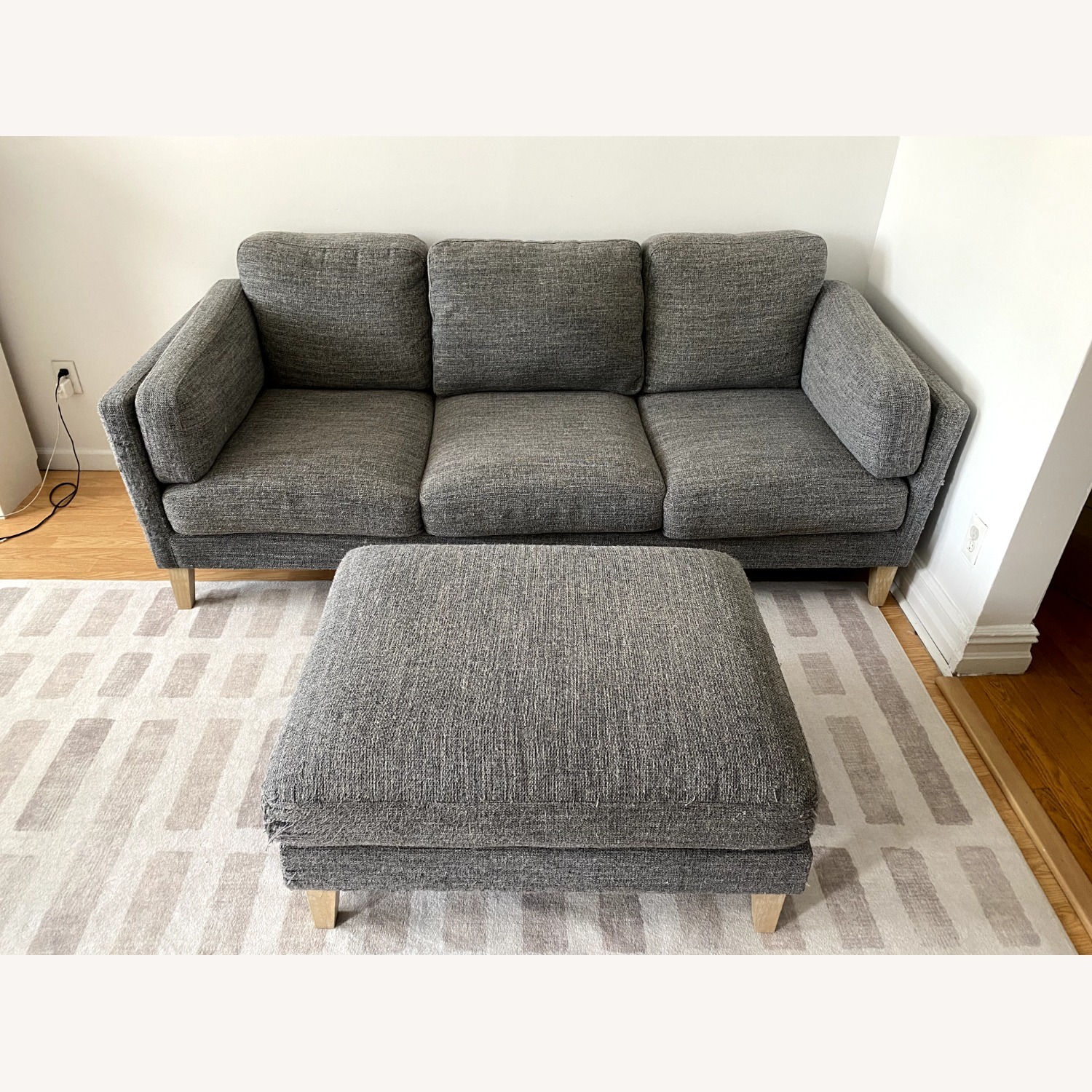 Noelle Graphite Woven Sofa and Ottoman - image-1