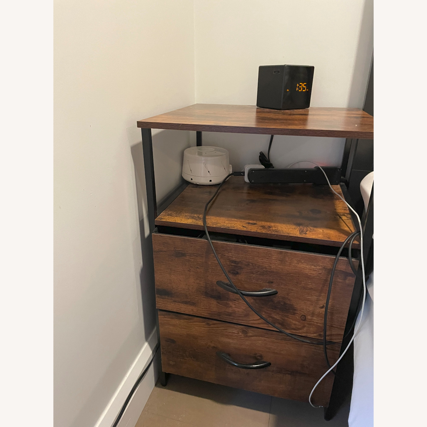 18" wide Industrial Wooden Nightstand with Iron Frame and 2 Drawers - image-3