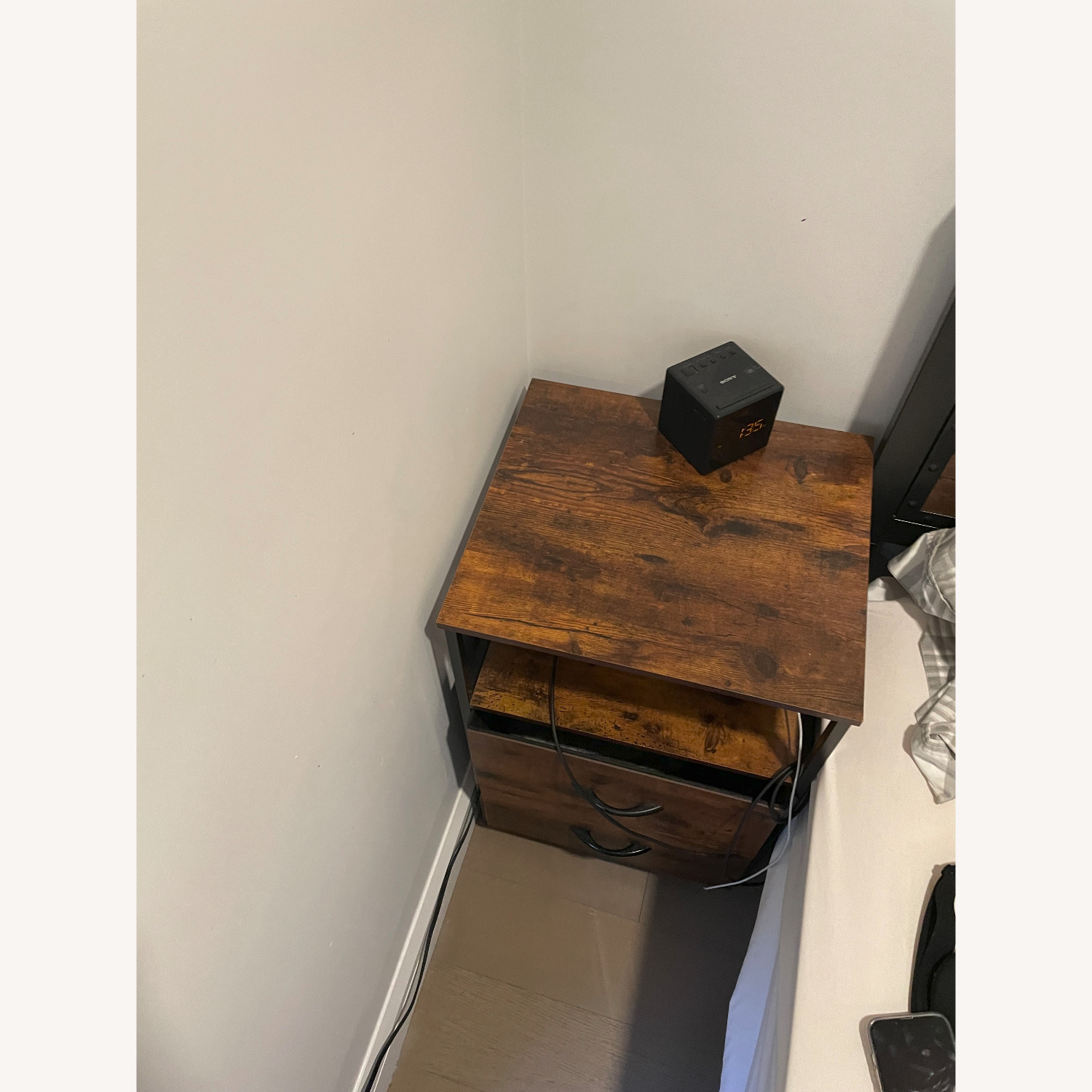 18" wide Industrial Wooden Nightstand with Iron Frame and 2 Drawers - image-2