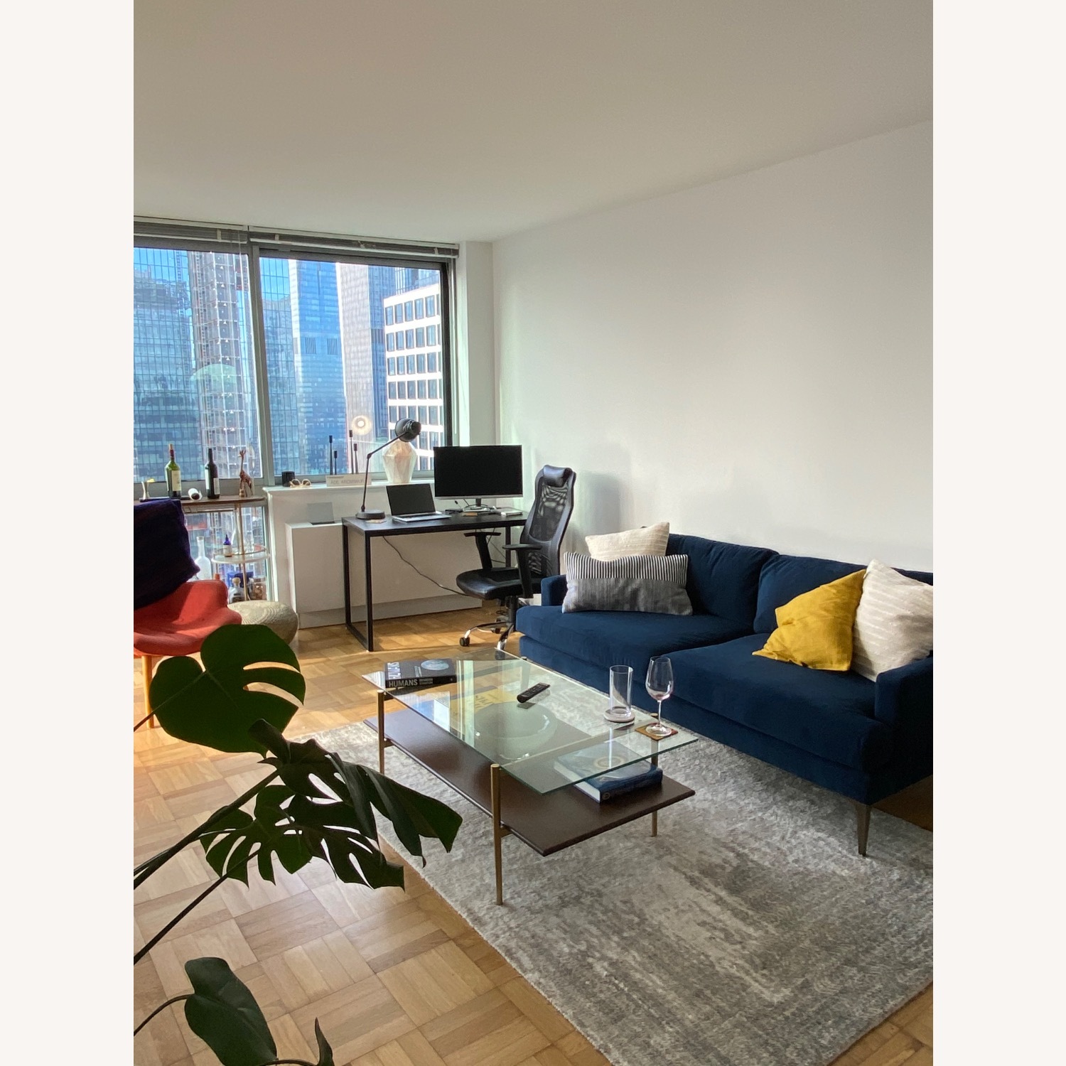 West Elm Ink Blue Velvet 76.5 Andes Sofa - image-4