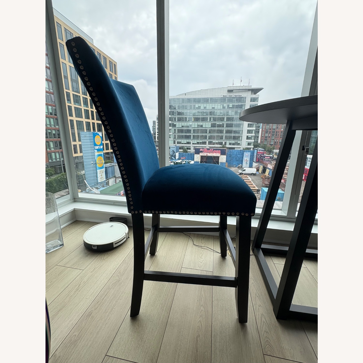 Navy Blue Velvet Counter Height Chairs - image-2