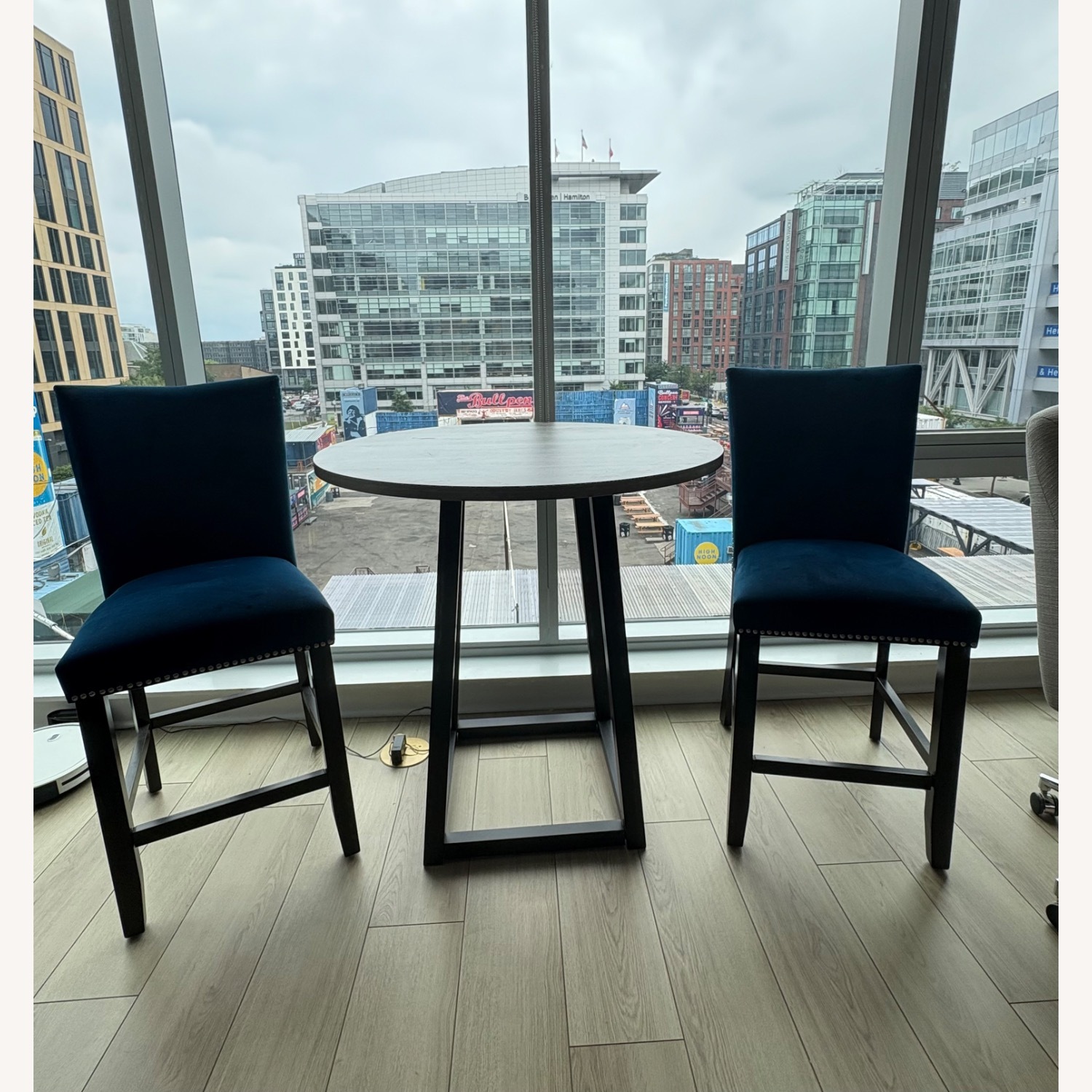 Navy Blue Velvet Counter Height Chairs - image-1