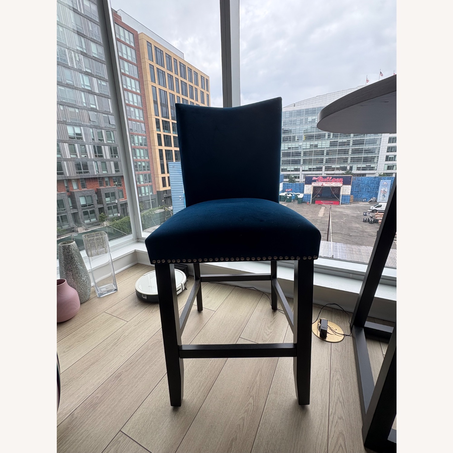 Navy Blue Velvet Counter Height Chairs - image-3