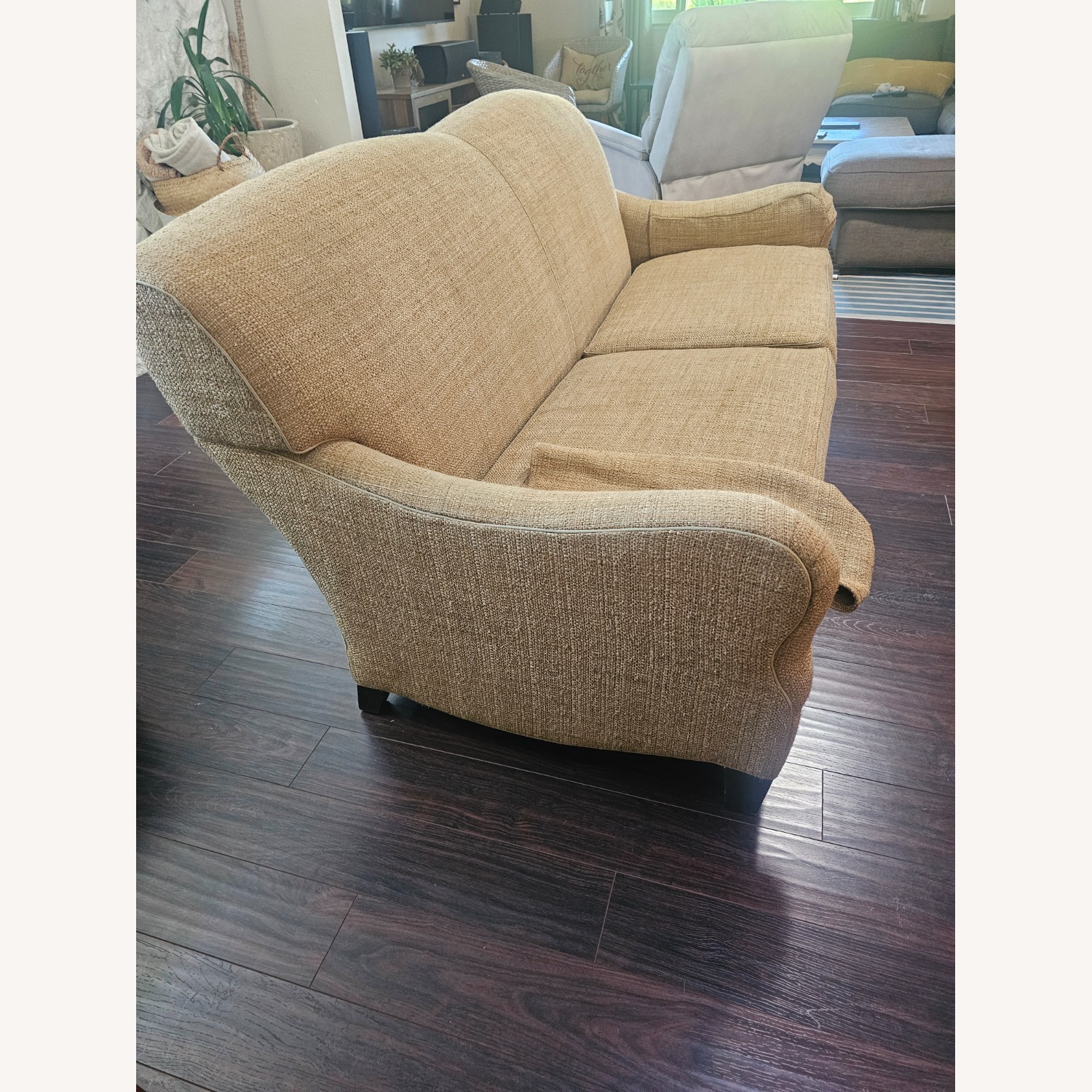 Crate & Barrel Gold Tweed Sofa - image-1