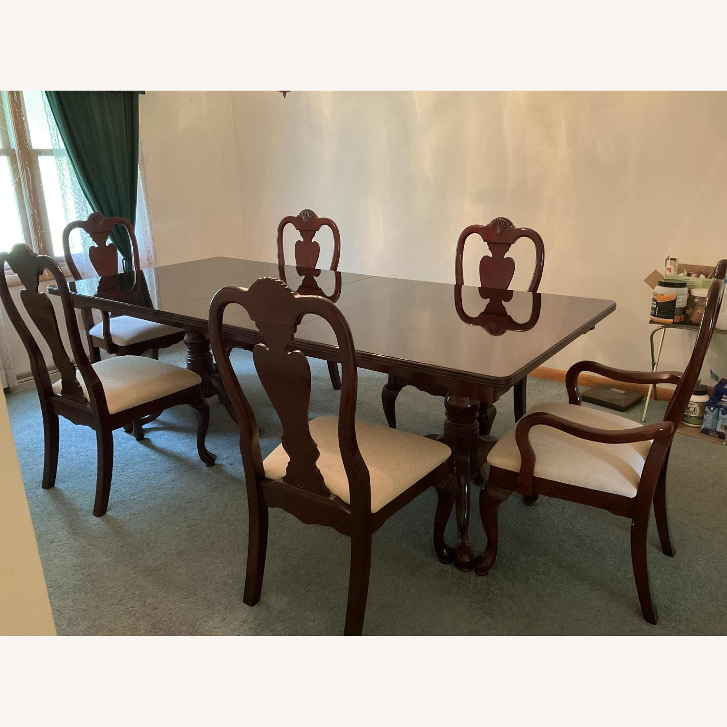 Cherry Wood 6 Seat Dining Set - AptDeco