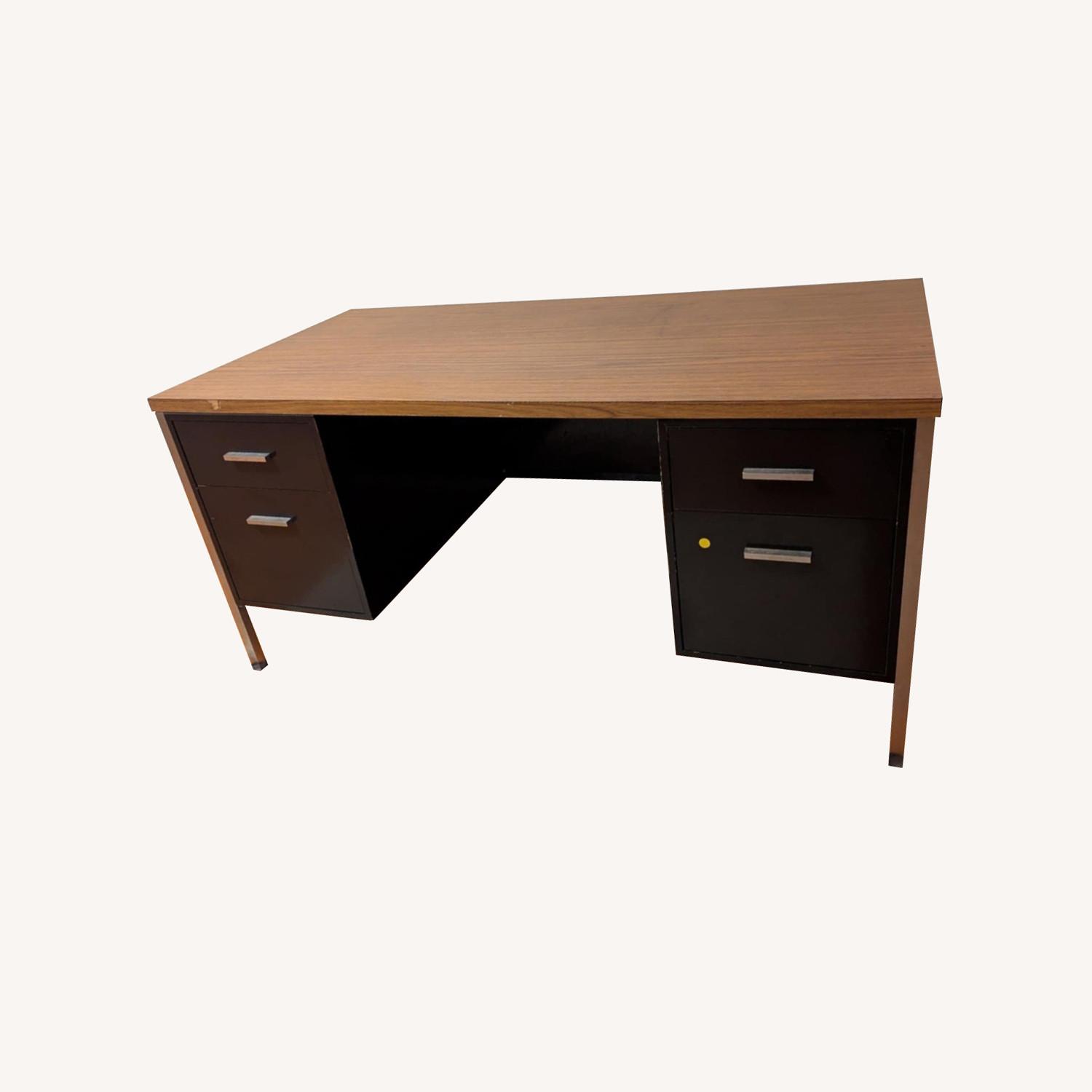 Wood/Metal Desk with 4 Filing Cabinet Drawers - image-0