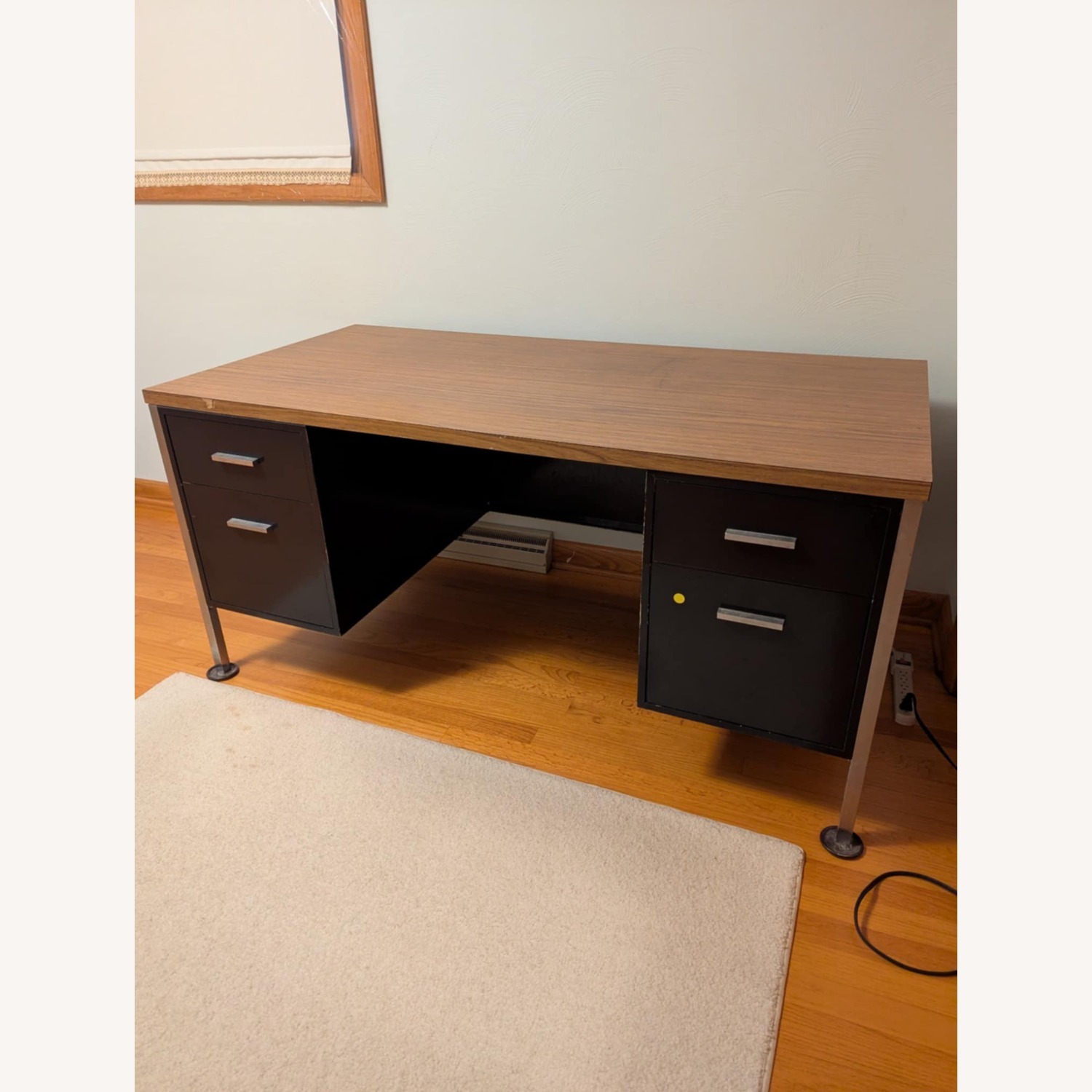 Wood/Metal Desk with 4 Filing Cabinet Drawers - image-1
