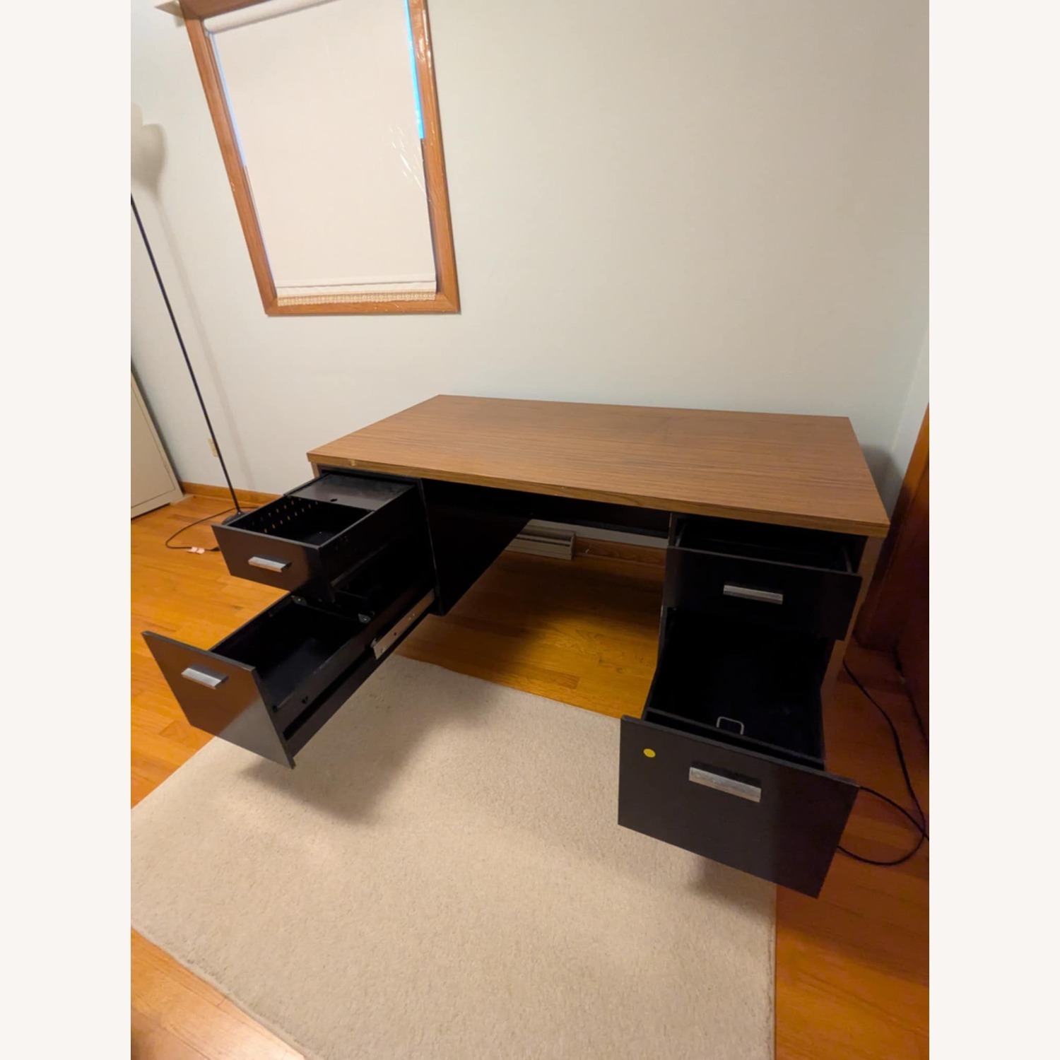 Wood/Metal Desk with 4 Filing Cabinet Drawers - image-2