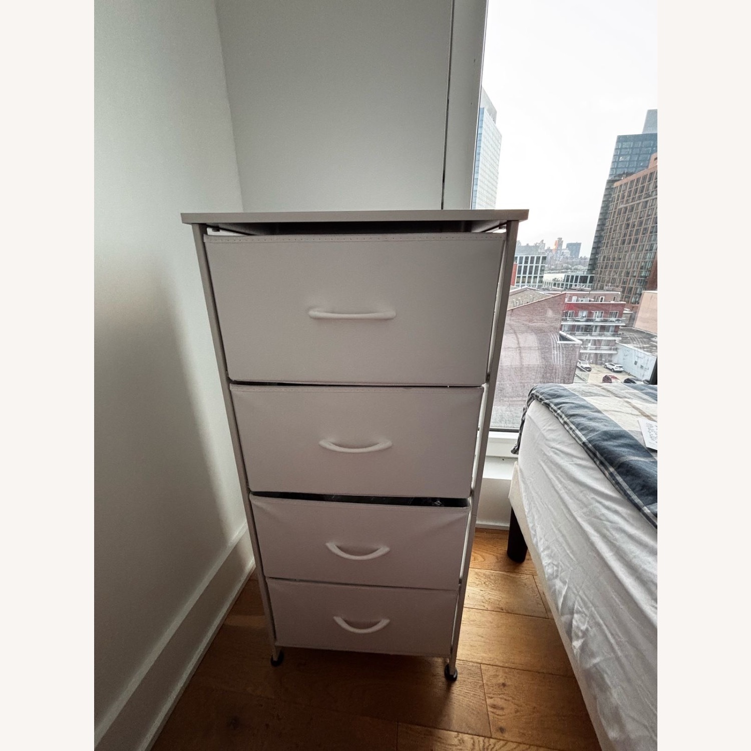 White Fabric Dresser with 4 Drawers - image-1