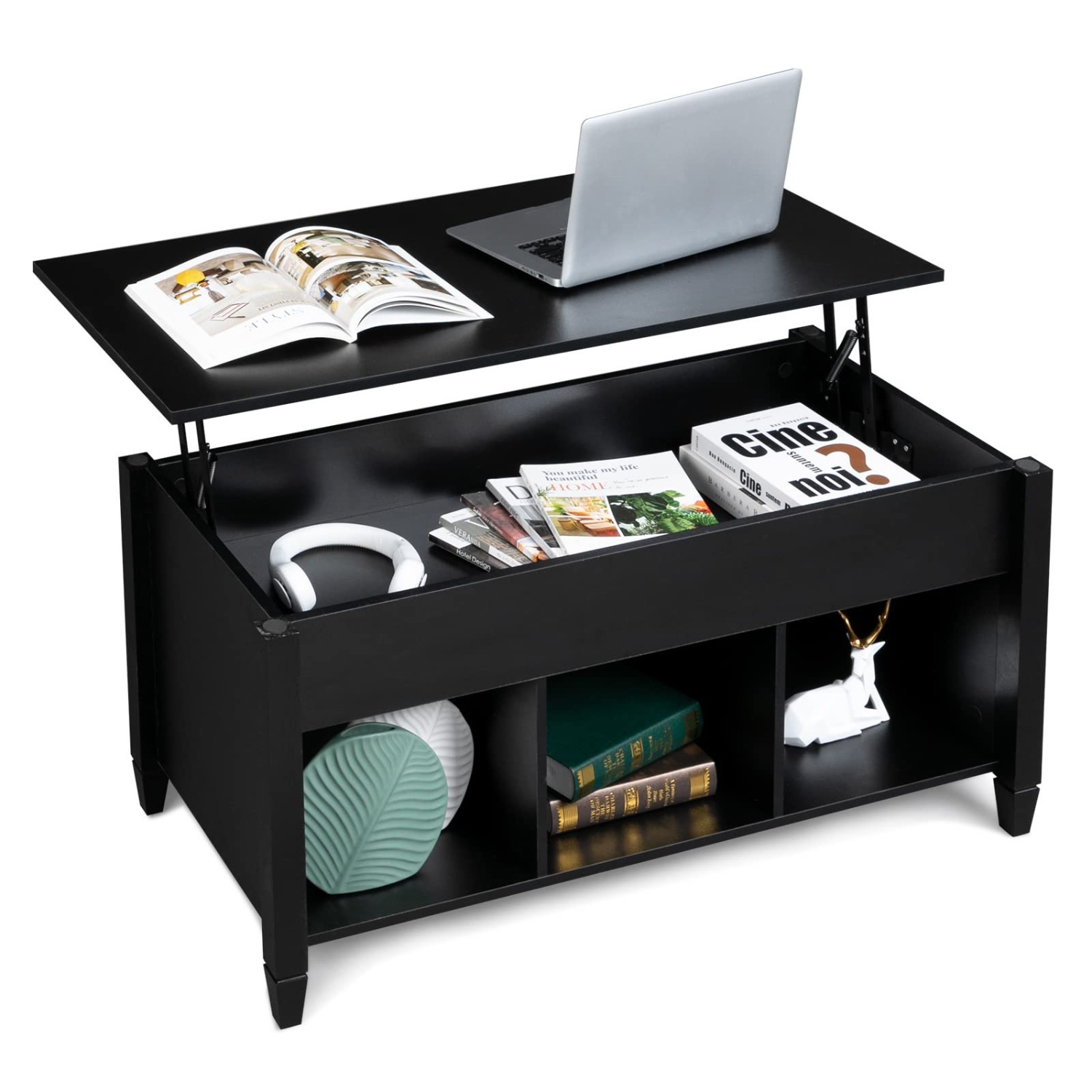 Black Wood Coffee Table with Storage - image-5