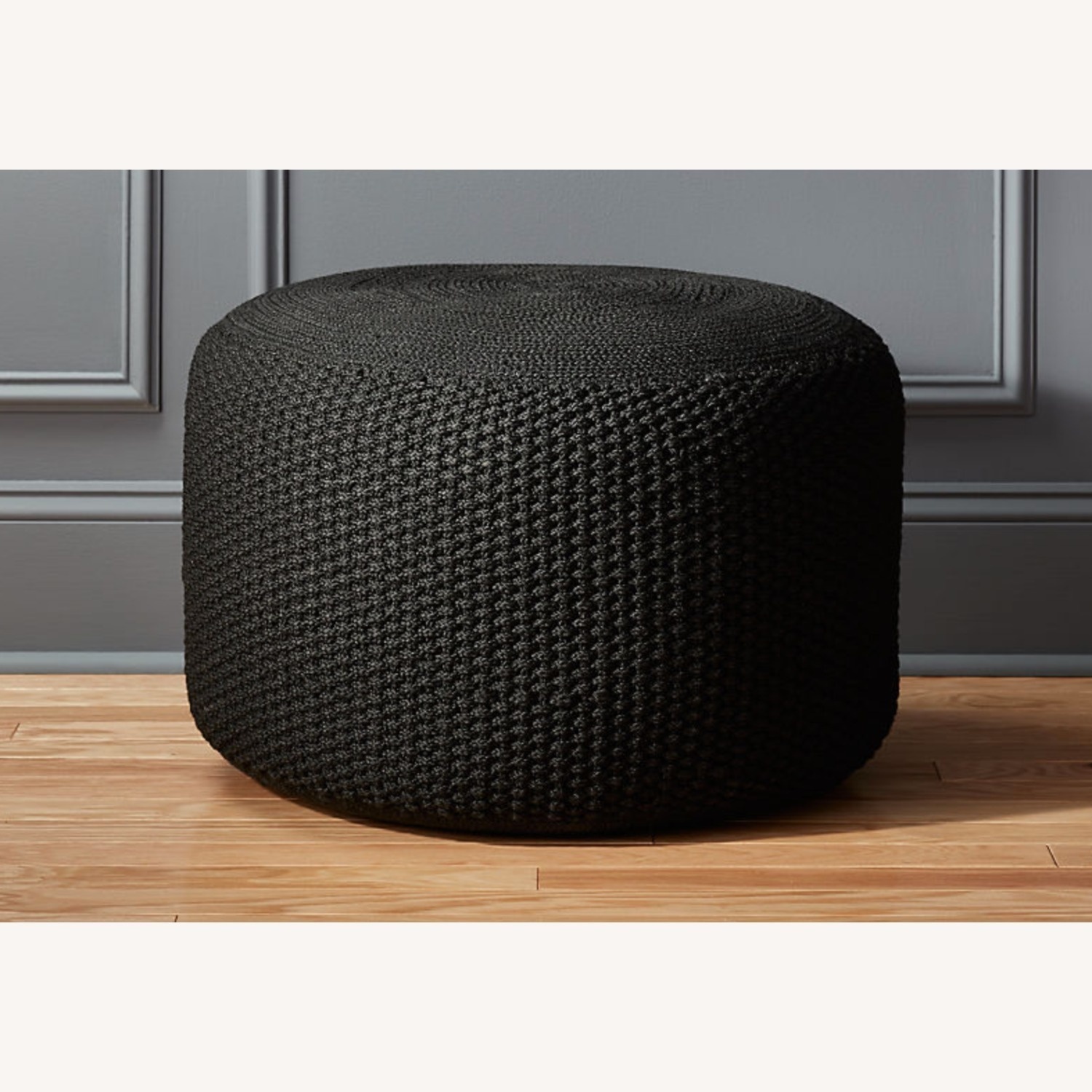 Crate & Barrel Black Crochet Pouf - image-7