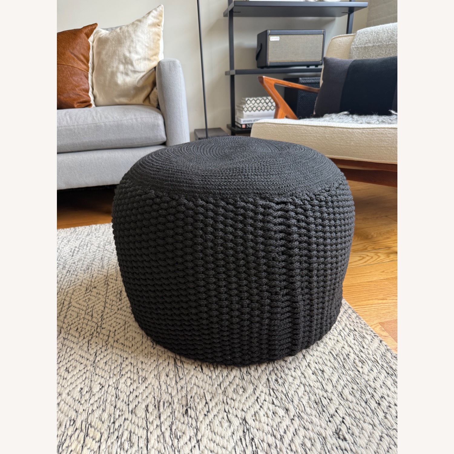 Crate & Barrel Black Crochet Pouf - image-2